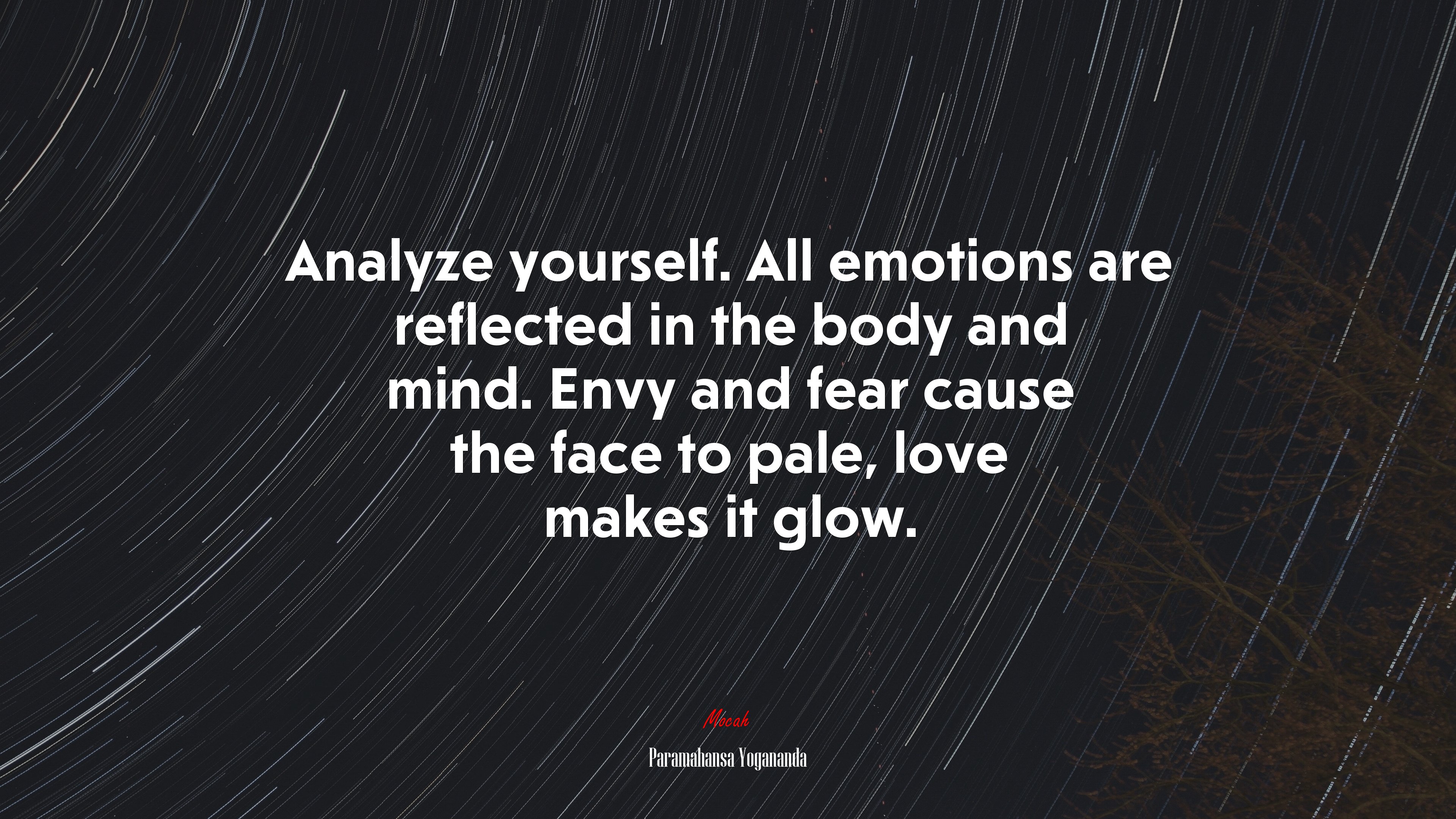 Analyze yourself. All emotions are reflected in the body and mind. Envy and fear cause the face to pale, love makes it glow. | Paramahansa Yogananda quote HD Wallpaper