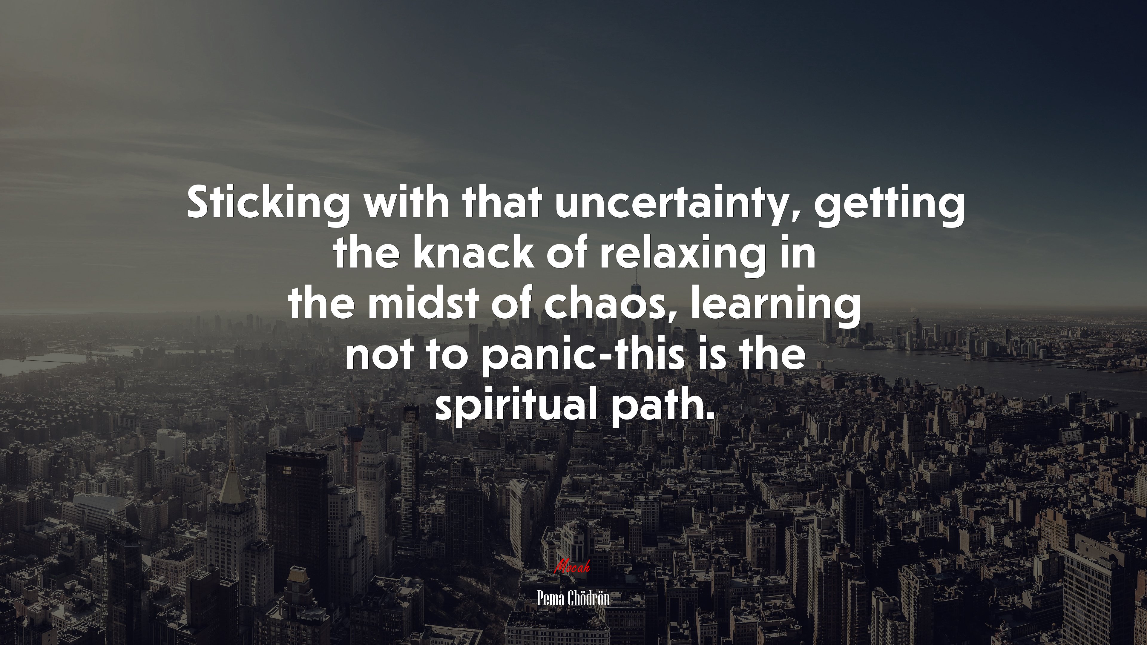 Sticking with that uncertainty, getting the knack of relaxing in the midst of chaos, learning not to panic-this is the spiritual path. | Pema Chödrön quote HD Wallpaper