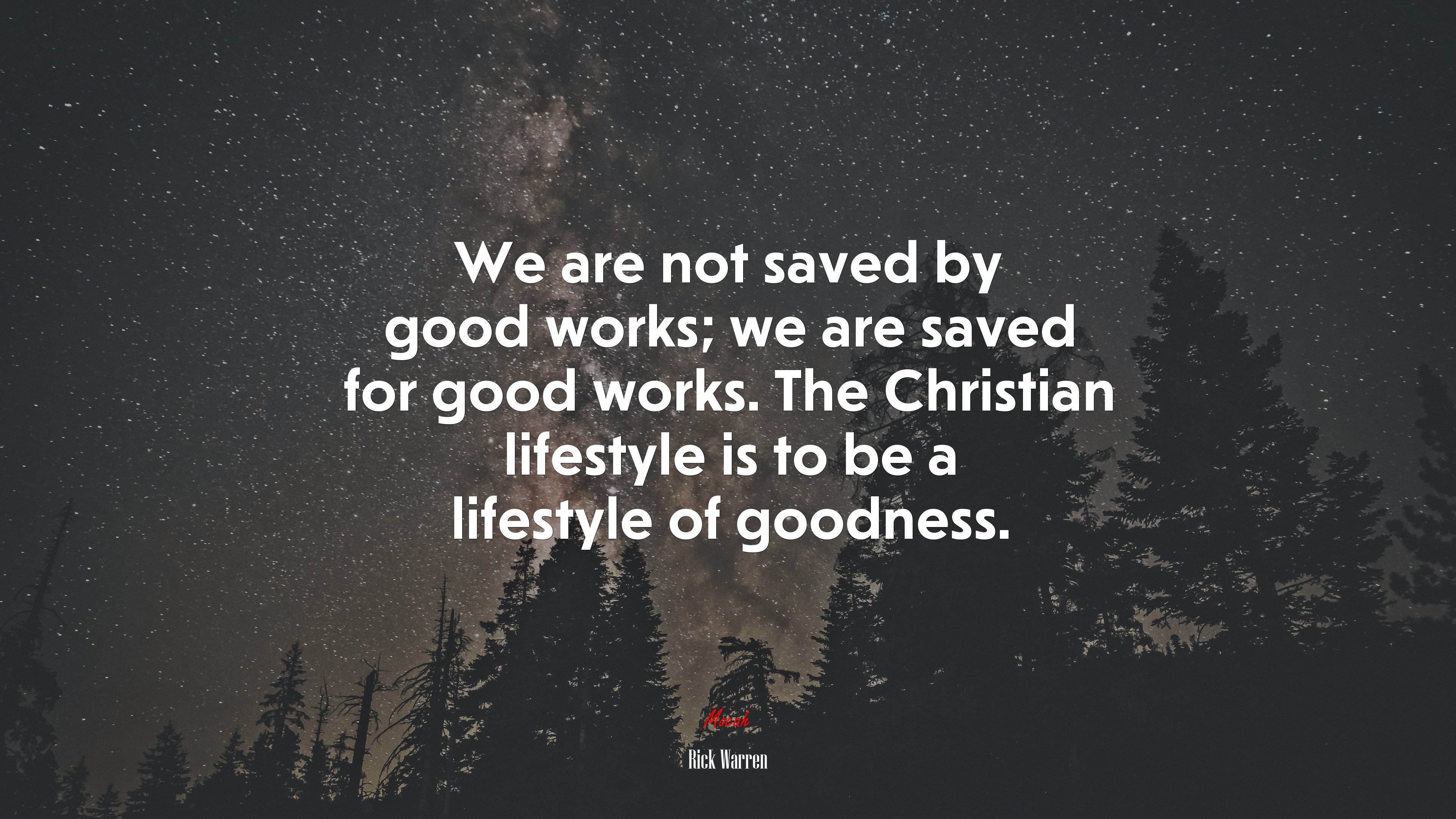 We are not saved by good works; we are saved for good works. The Christian lifestyle is to be a lifestyle of goodness. | Rick Warren quote HD Wallpaper