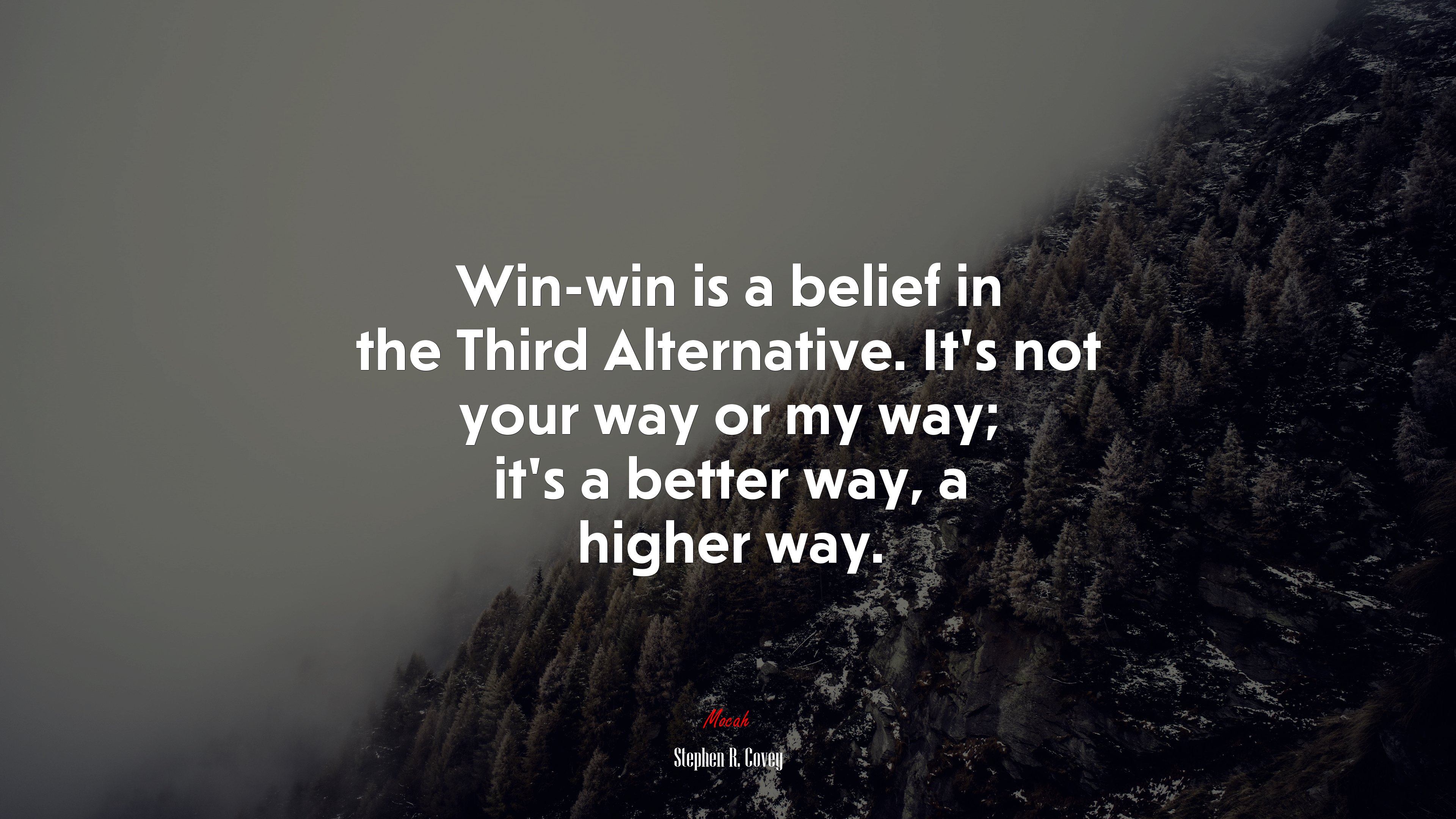 Win-win is a belief in the Third Alternative. It’s not your way or my way; it’s a better way, a higher way. | Stephen R. Covey quote HD Wallpaper