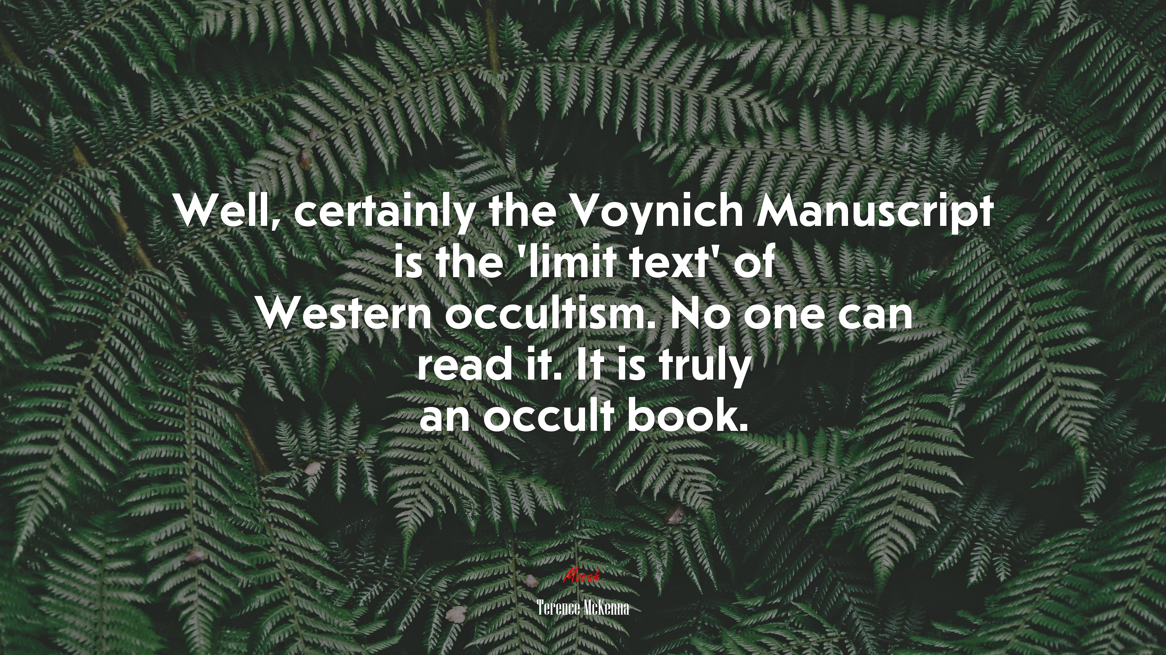 Well, certainly the Voynich Manuscript is the ‘limit text’ of Western occultism. No one can read it. It is truly an occult book. | Terence McKenna quote HD Wallpaper