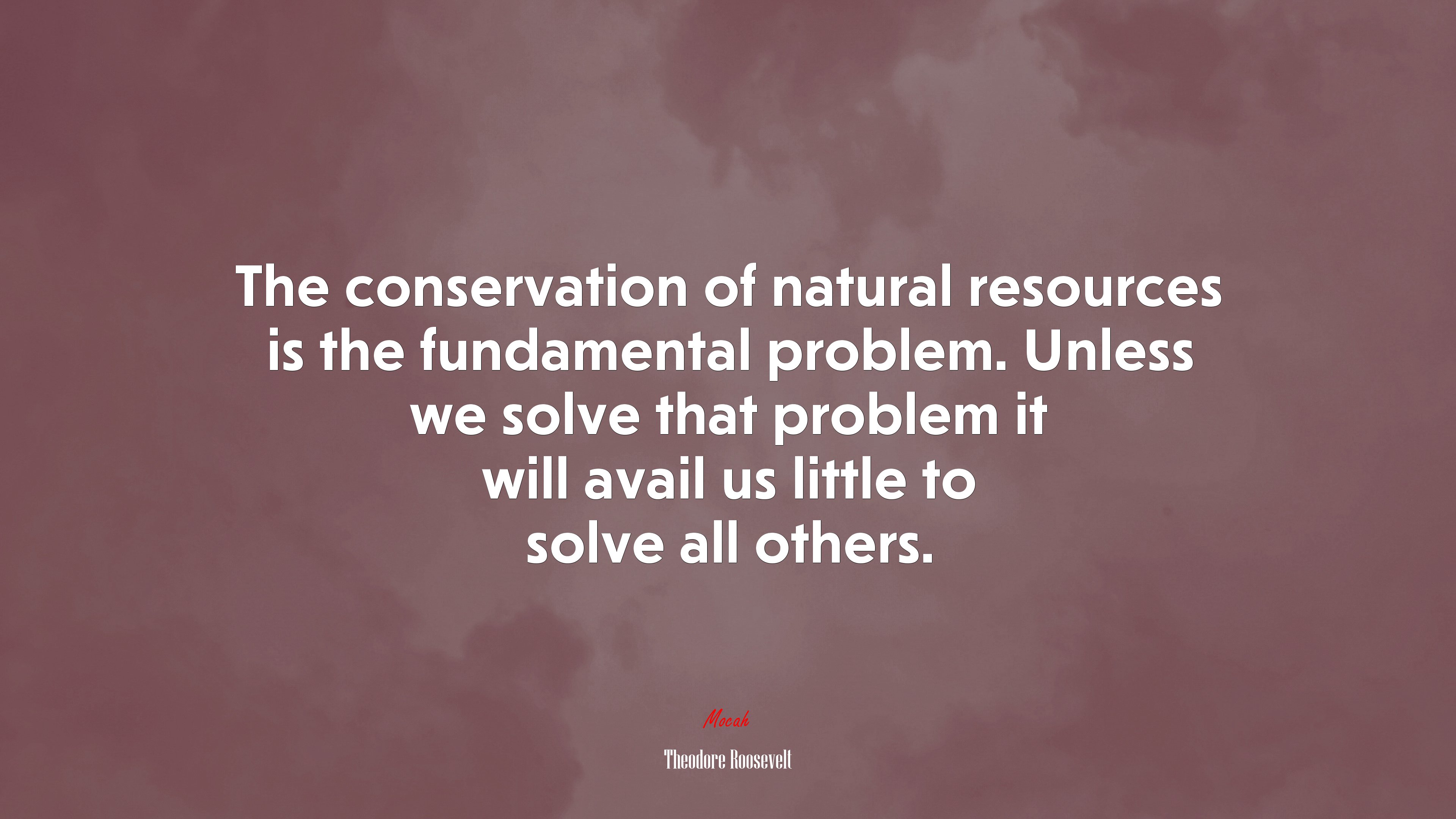 The conservation of natural resources is the fundamental problem. Unless we solve that problem it will avail us little to solve all others. | Theodore Roosevelt quote HD Wallpaper
