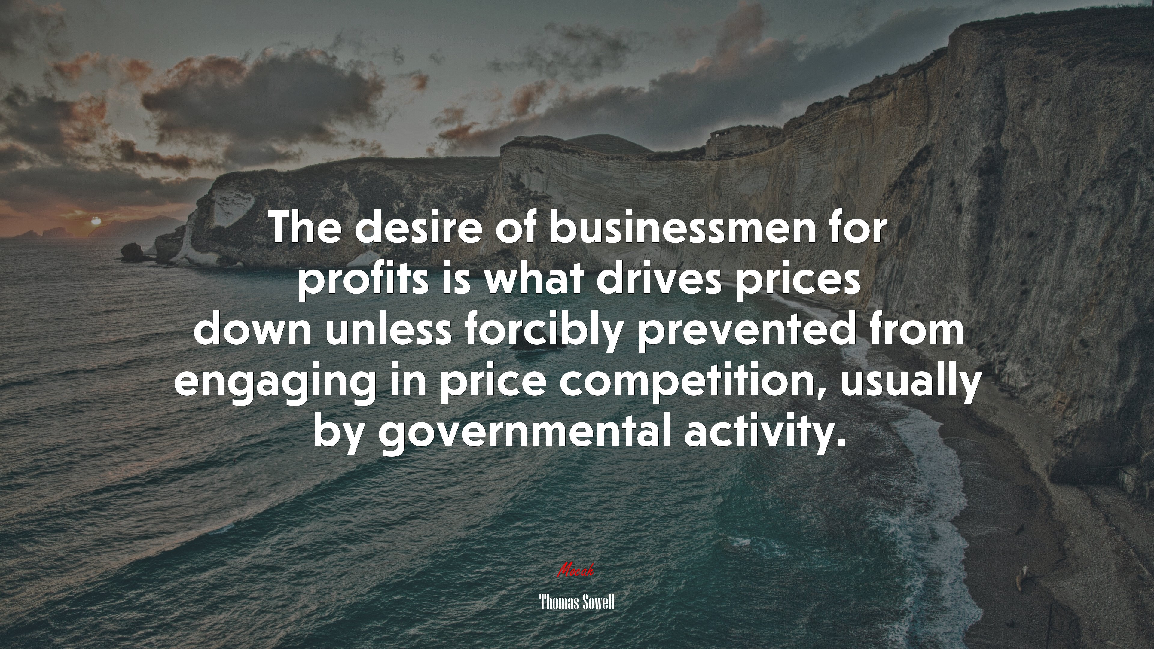 The desire of businessmen for profits is what drives prices down unless forcibly prevented from engaging in price competition, usually by governmental activity. | Thomas Sowell quote HD Wallpaper