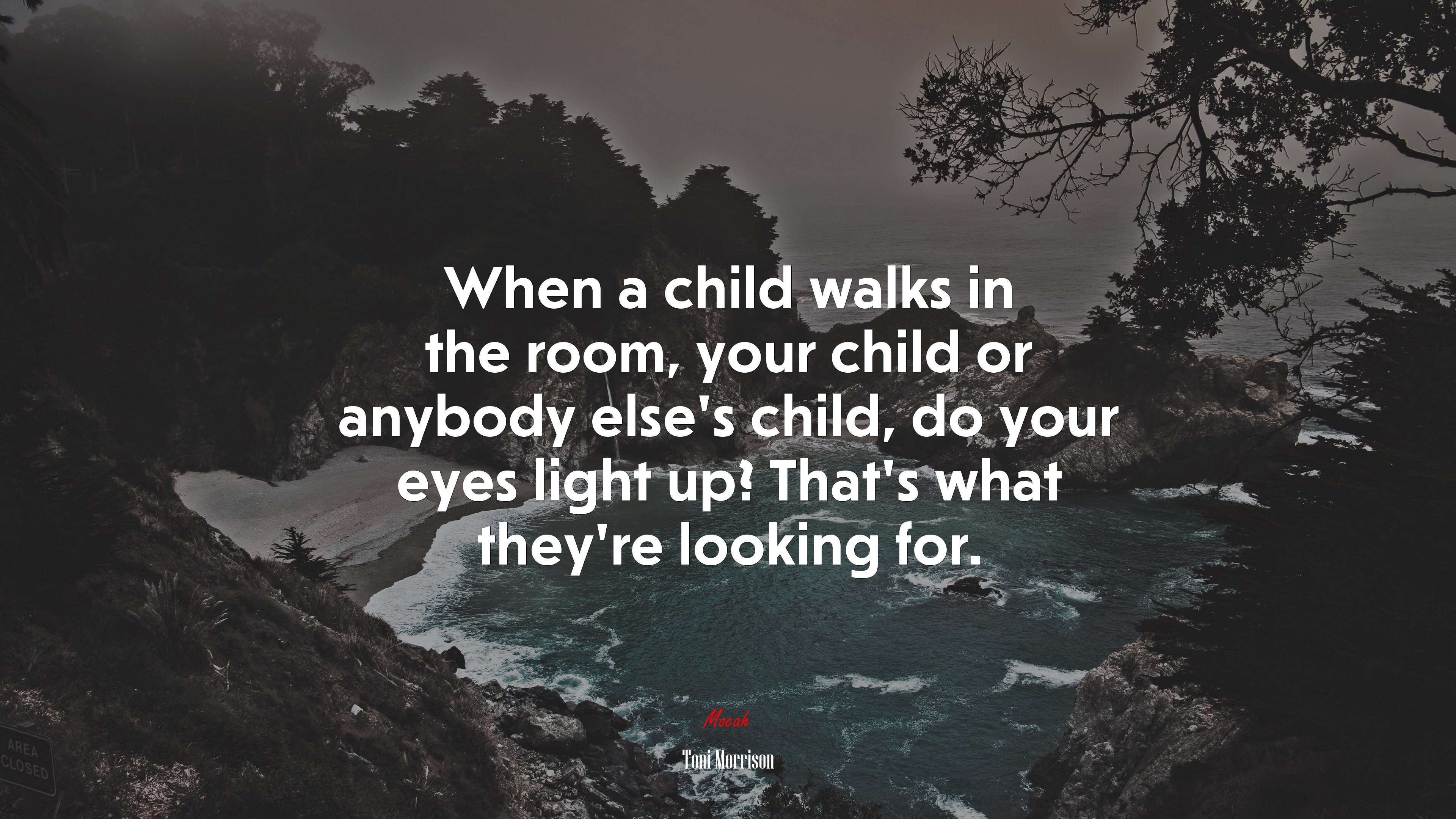 When a child walks in the room, your child or anybody else’s child, do your eyes light up? That’s what they’re looking for. | Toni Morrison quote HD Wallpaper