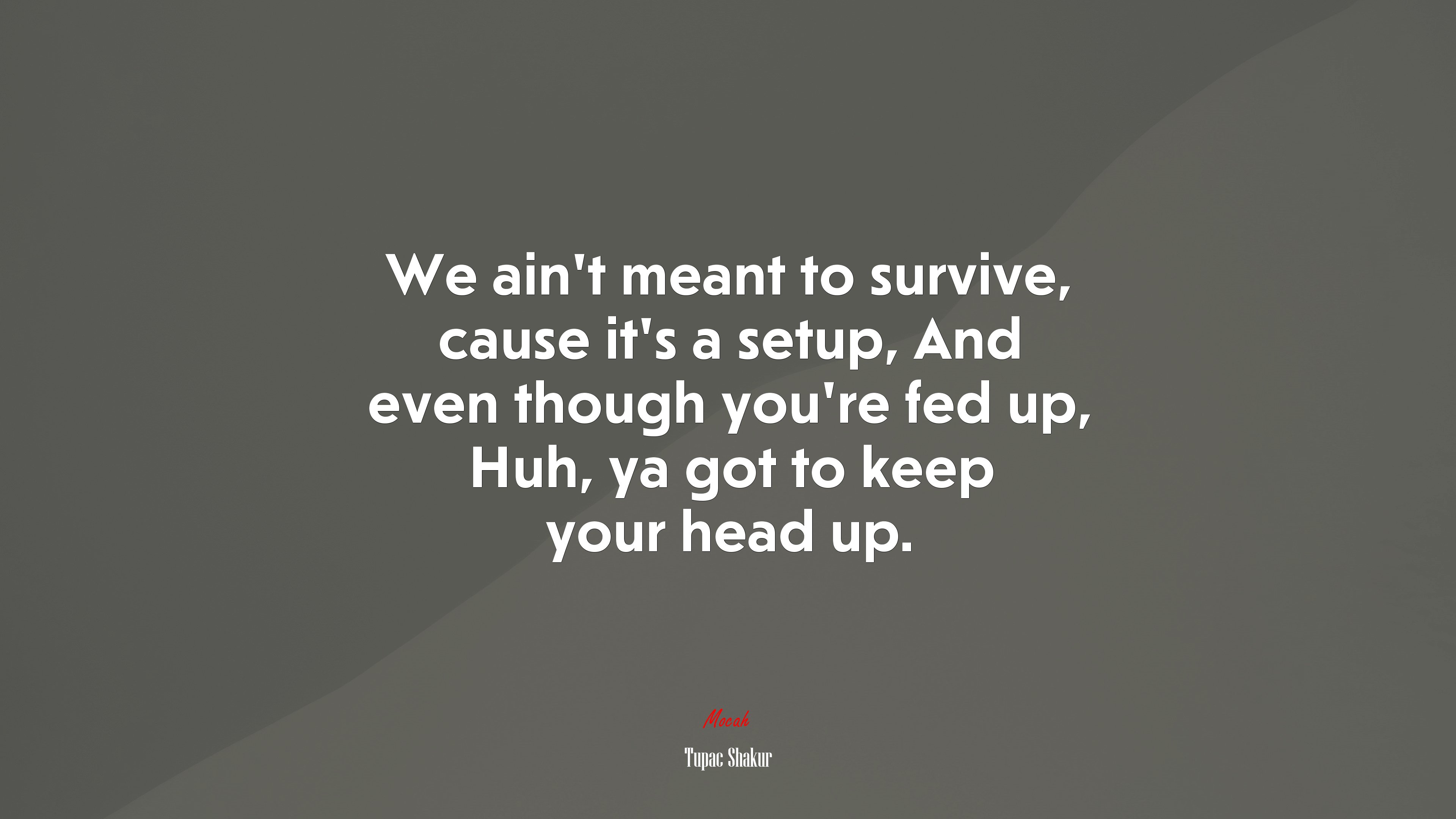 We ain’t meant to survive, cause it’s a setup, And even though you’re fed up, Huh, ya got to keep your head up. | Tupac Shakur quote HD Wallpaper