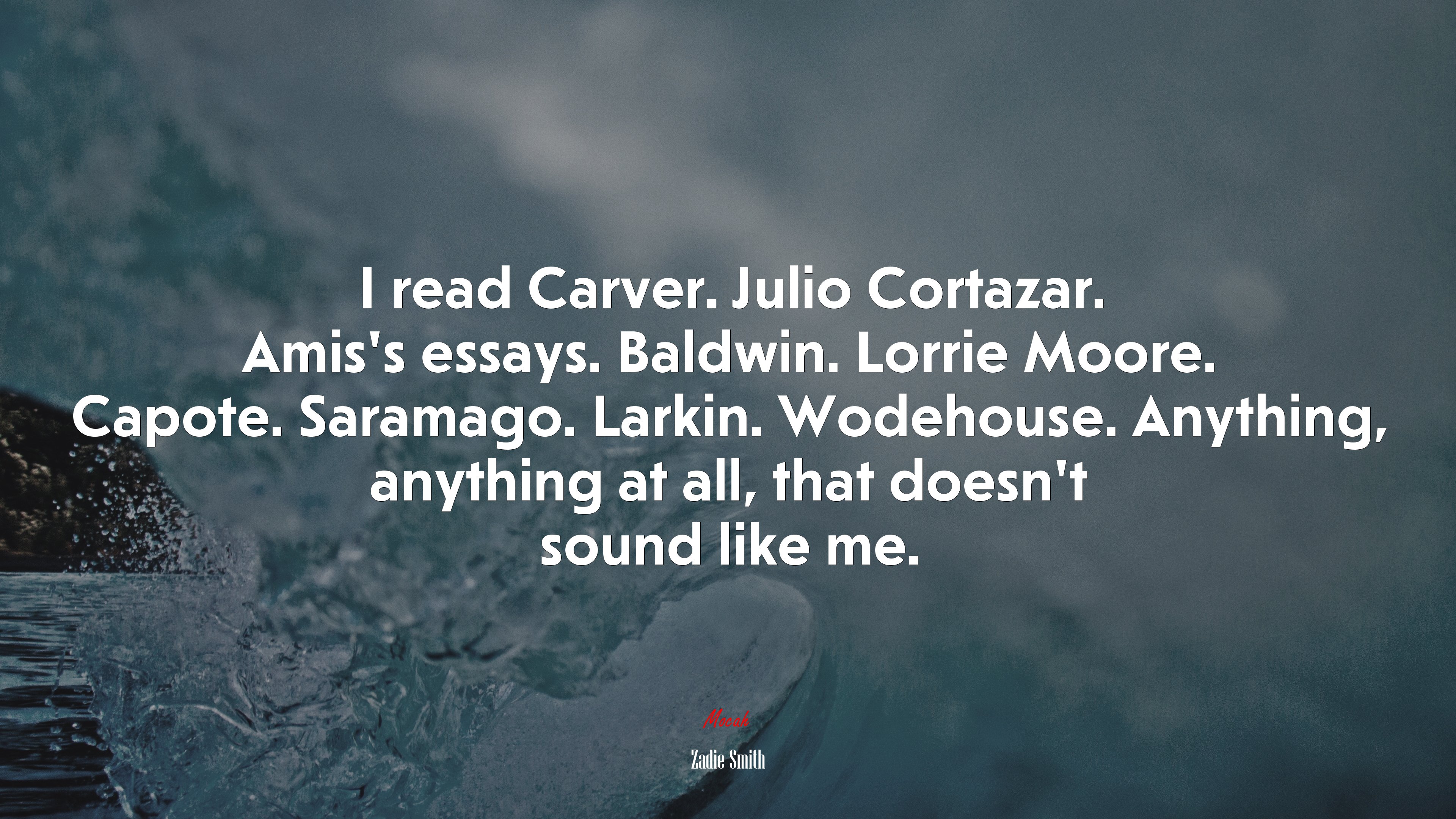 I read Carver. Julio Cortazar. Amis’s essays. Baldwin. Lorrie Moore. Capote. Saramago. Larkin. Wodehouse. Anything, anything at all, that doesn’t sound like me. | Zadie Smith quote HD Wallpaper