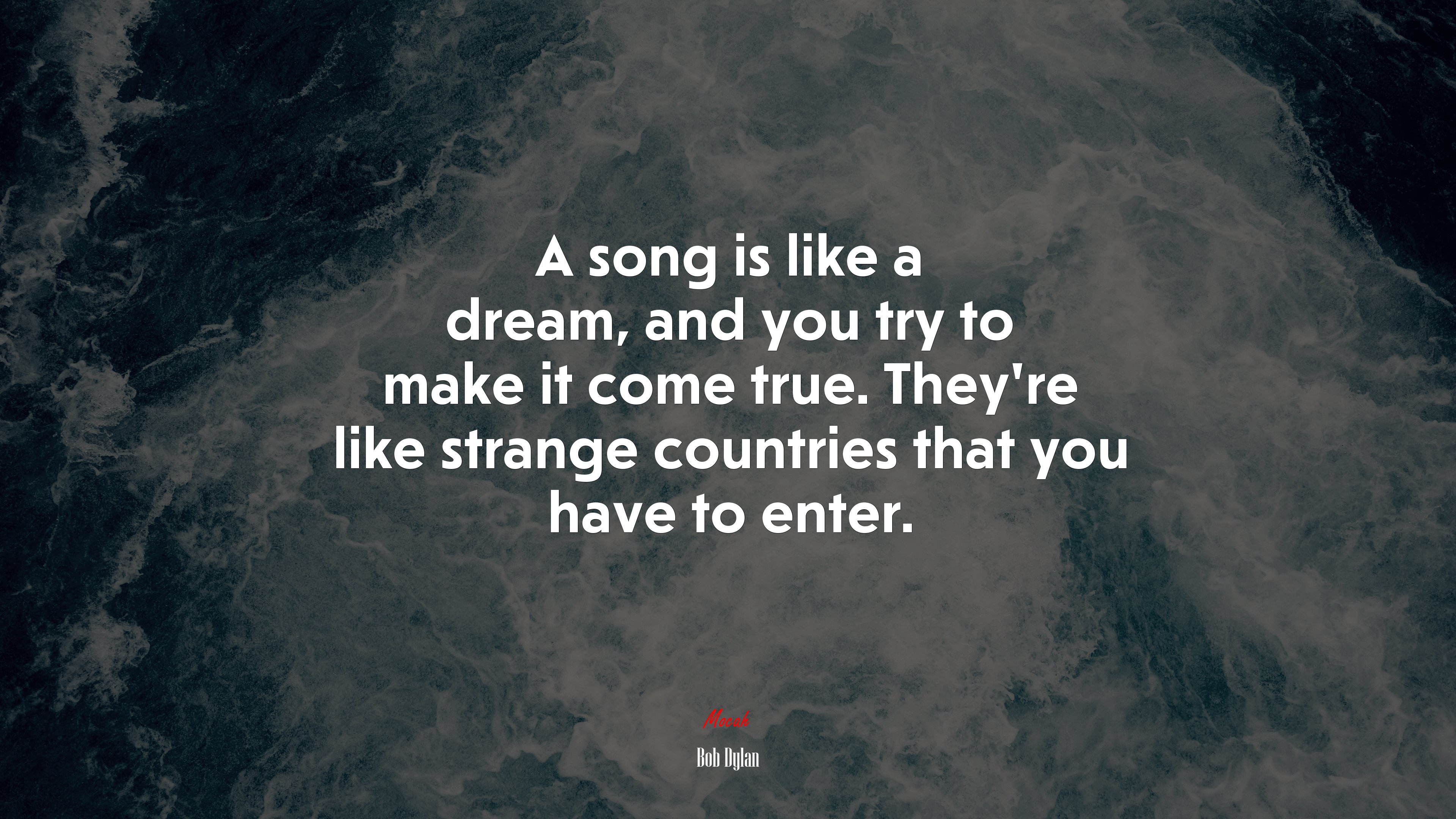 A song is like a dream, and you try to make it come true. They’re like strange countries that you have to enter. | Bob Dylan quote HD Wallpaper