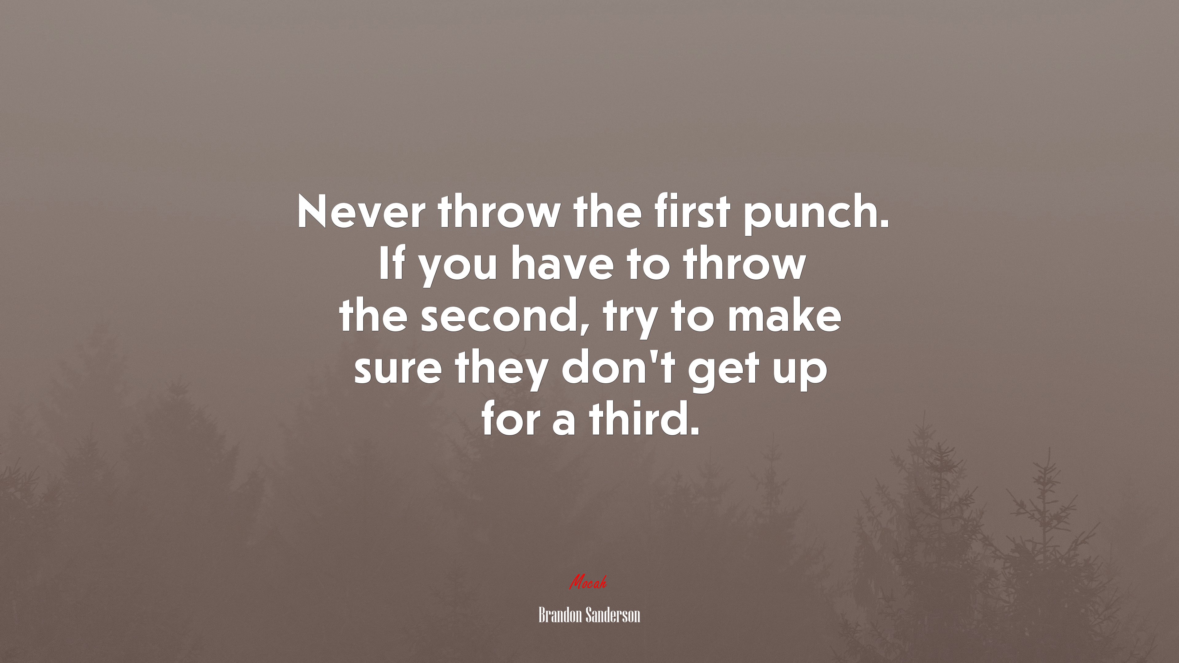 Never throw the first punch. If you have to throw the second, try to make sure they don’t get up for a third. | Brandon Sanderson quote HD Wallpaper