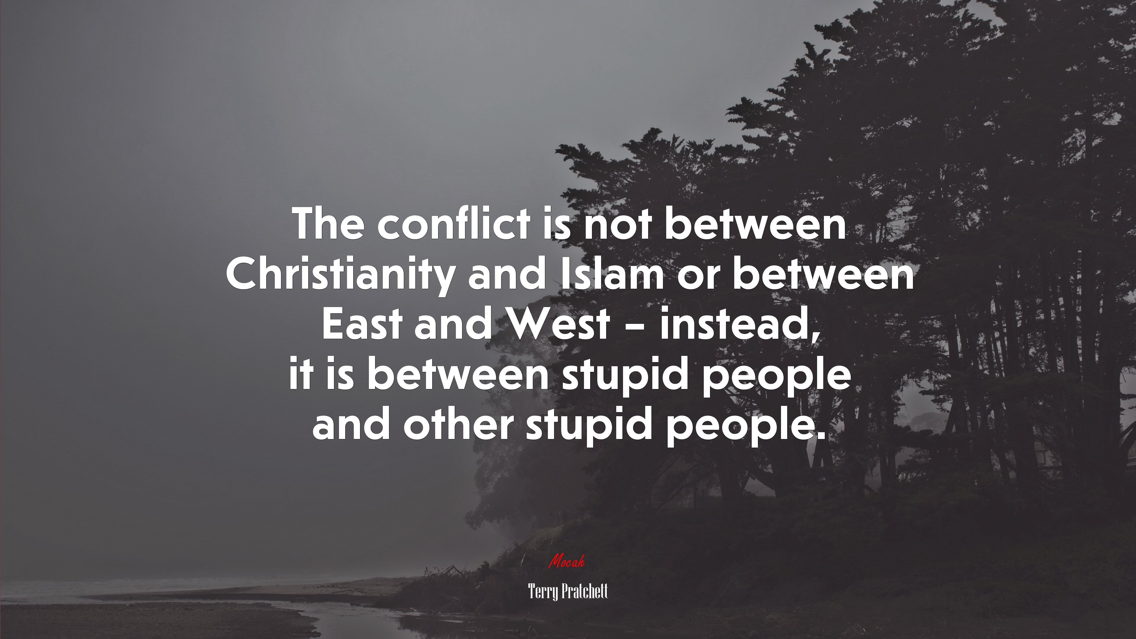 The conflict is not between Christianity and Islam or between East and West – instead, it is between stupid people and other stupid people. | Terry Pratchett quote HD Wallpaper