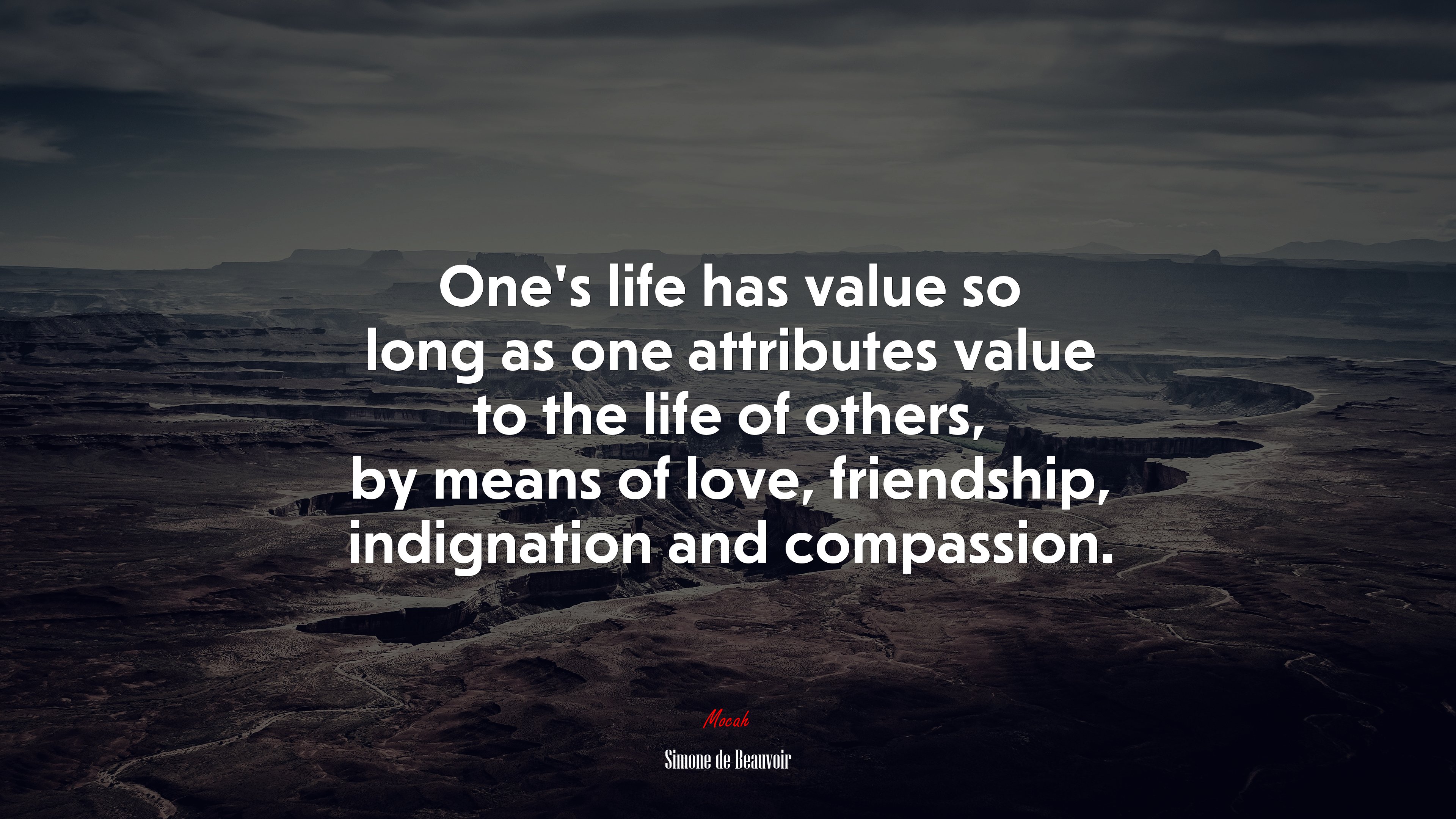 One’s life has value so long as one attributes value to the life of others, by means of love, friendship, indignation and compassion. | Simone de Beauvoir quote HD Wallpaper