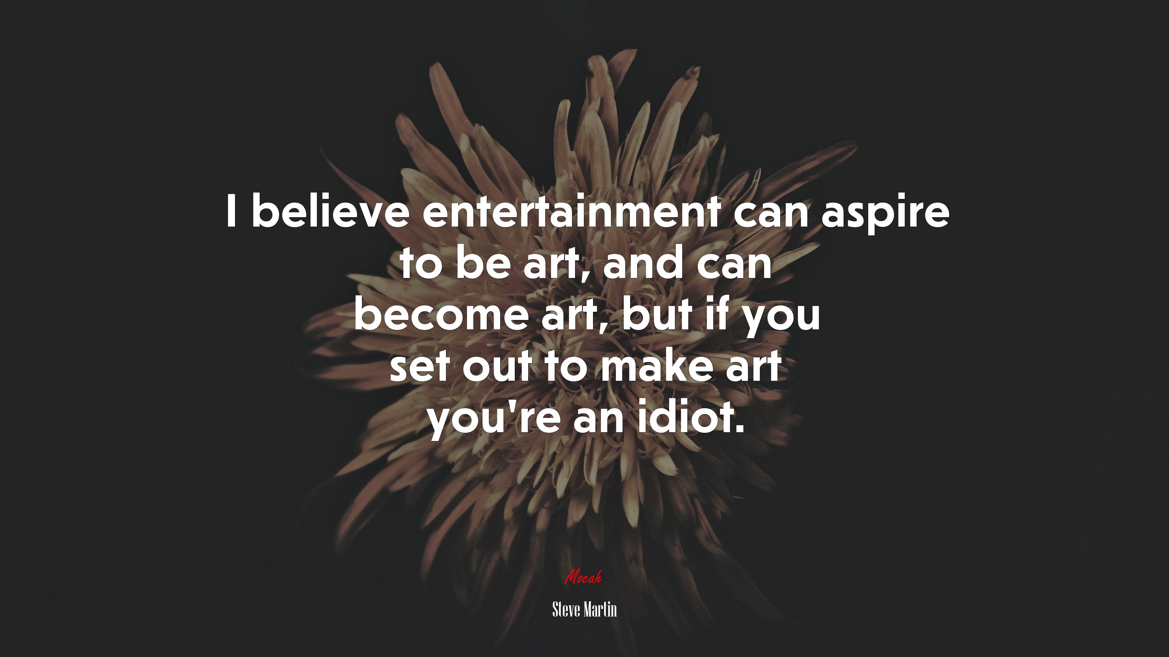 I believe entertainment can aspire to be art, and can become art, but if you set out to make art you’re an idiot. | Steve Martin quote HD Wallpaper