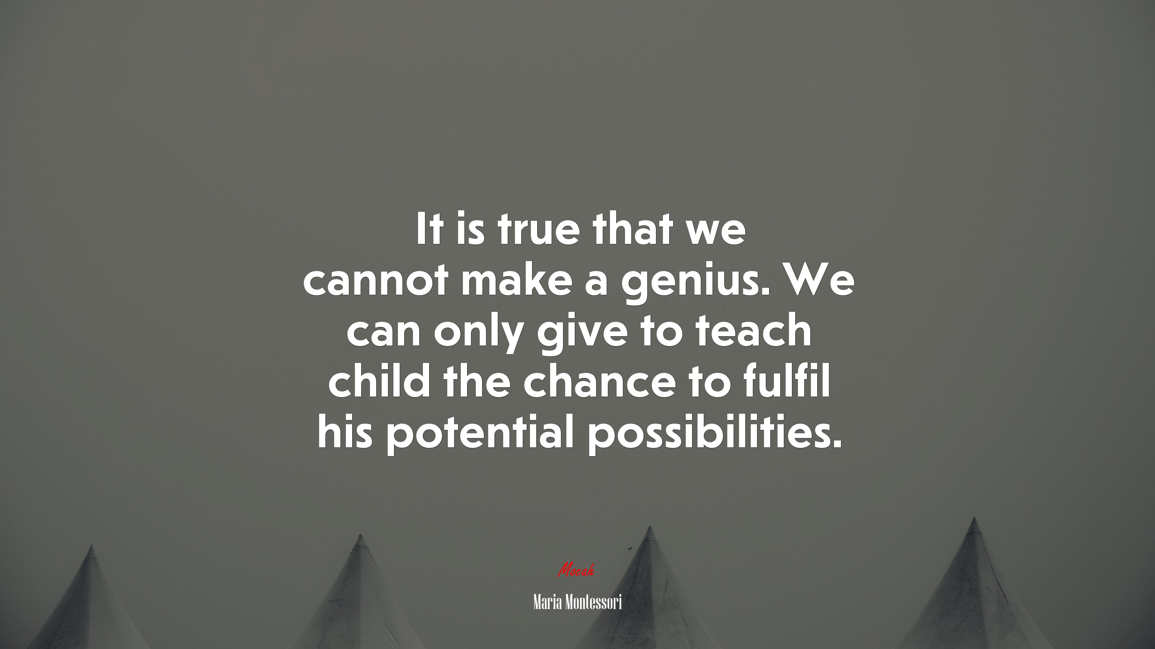 It is true that we cannot make a genius. We can only give to teach child the chance to fulfil his potential possibilities. | Maria Montessori quote HD Wallpaper