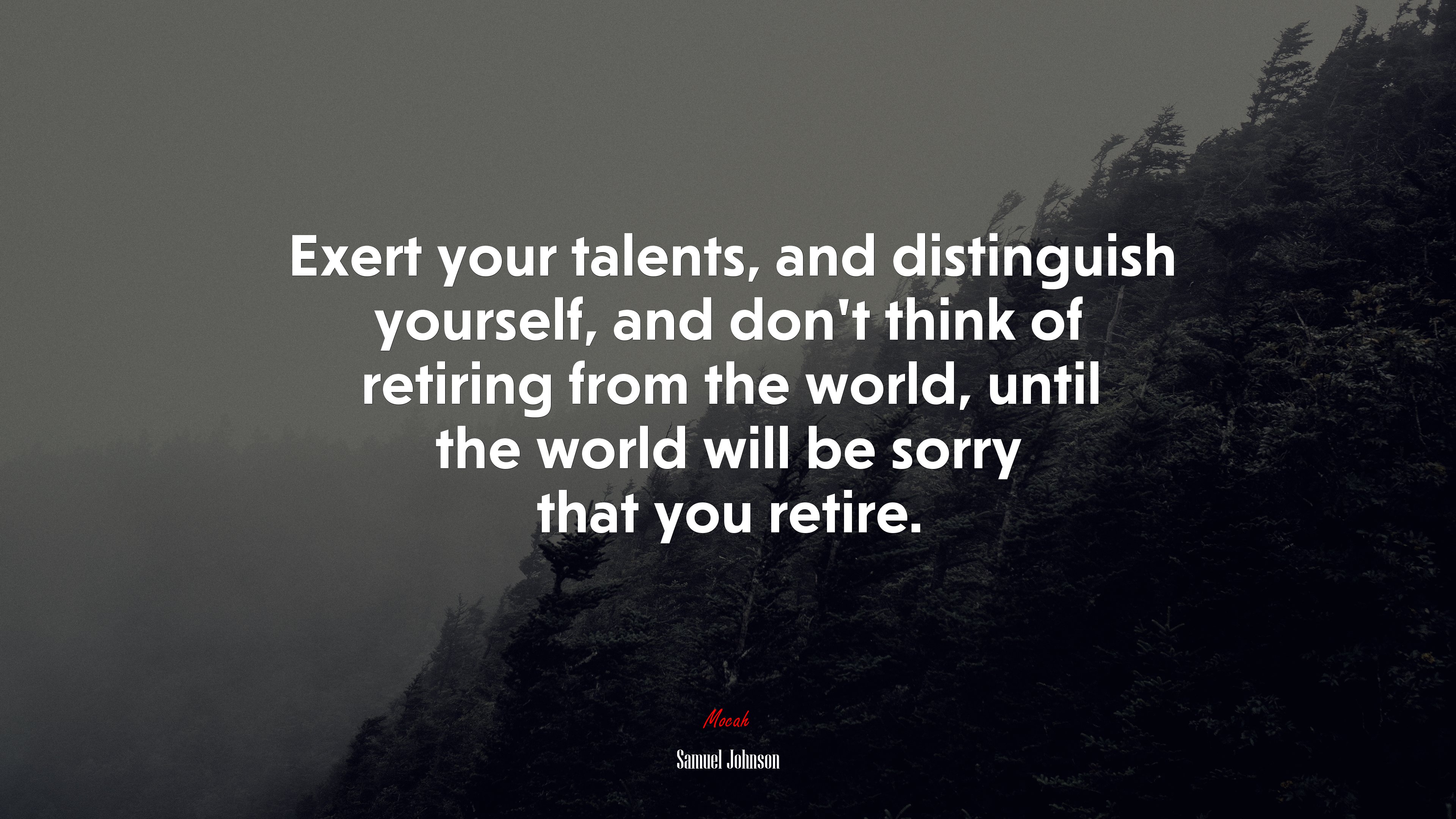 Exert your talents, and distinguish yourself, and don’t think of retiring from the world, until the world will be sorry that you retire. | Samuel Johnson quote HD Wallpaper