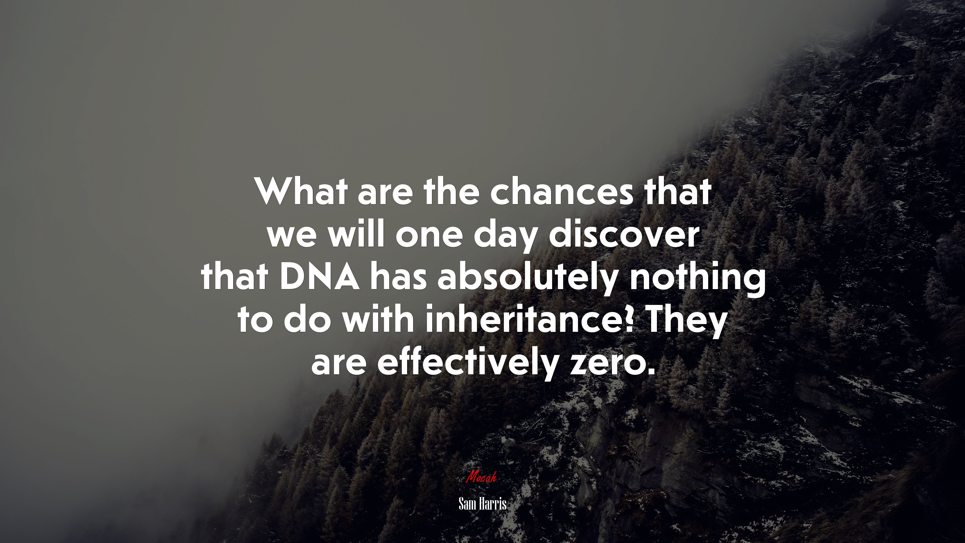 What are the chances that we will one day discover that DNA has absolutely nothing to do with inheritance? They are effectively zero. | Sam Harris quote HD Wallpaper