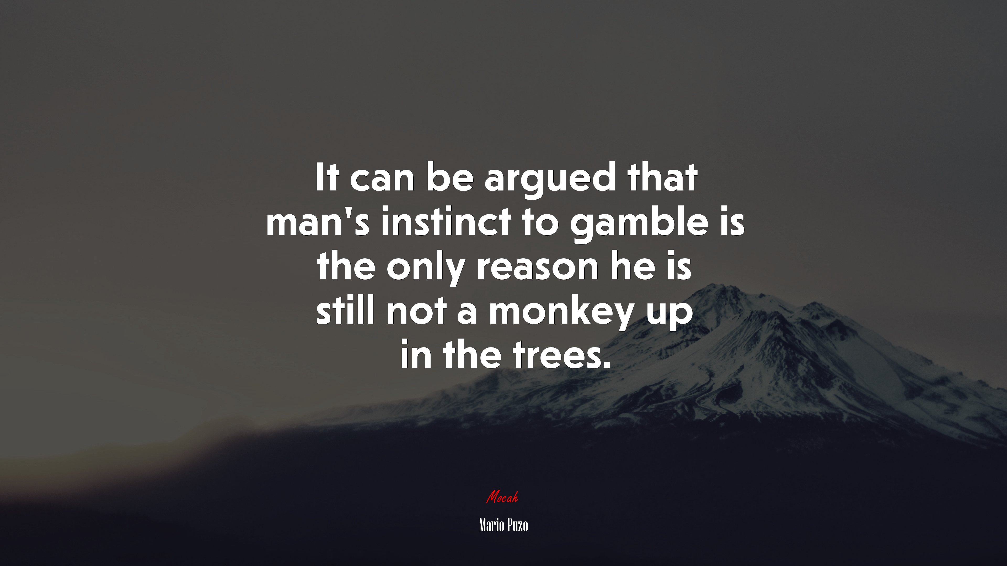 It can be argued that man’s instinct to gamble is the only reason he is still not a monkey up in the trees. | Mario Puzo quote HD Wallpaper