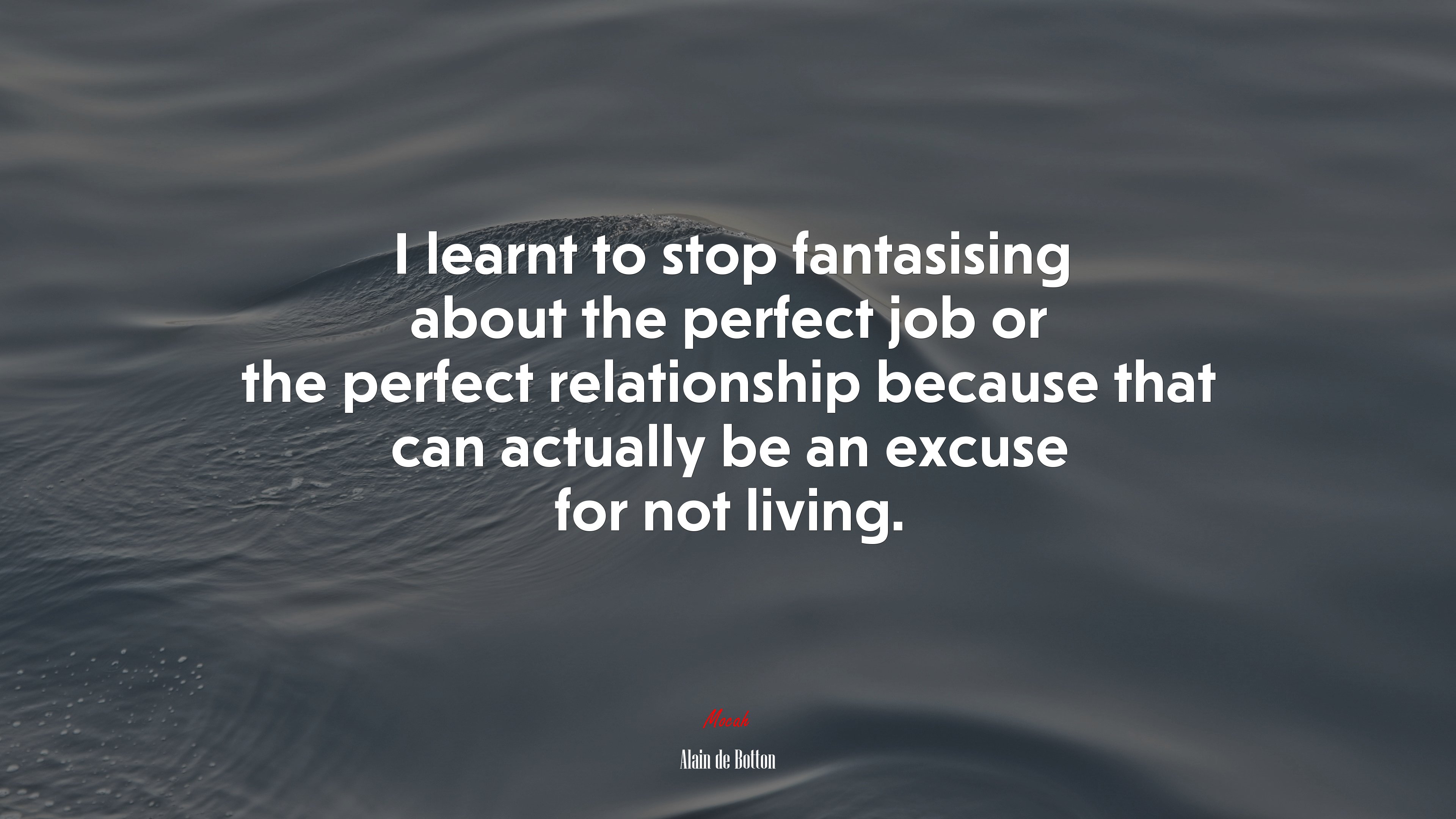 I learnt to stop fantasising about the perfect job or the perfect relationship because that can actually be an excuse for not living. | Alain de Botton quote HD Wallpaper