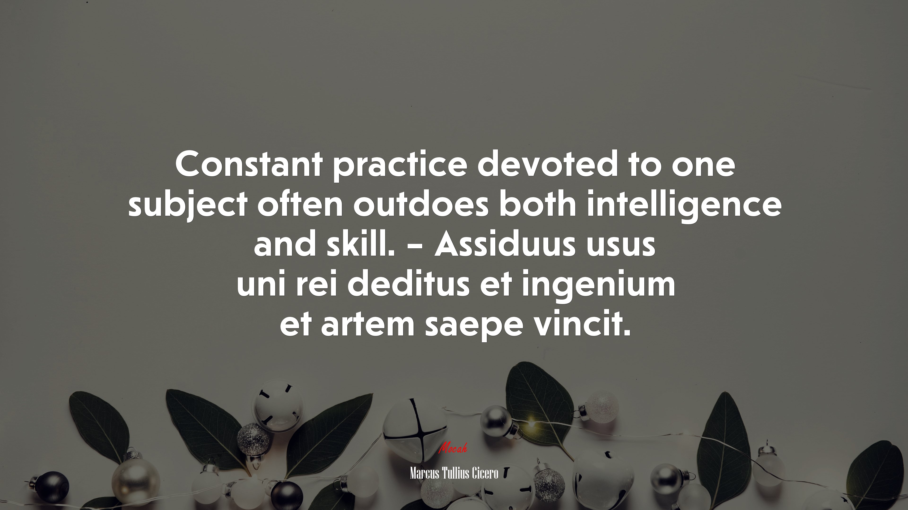 Constant practice devoted to one subject often outdoes both intelligence and skill. – Assiduus usus uni rei deditus et ingenium et artem saepe vincit. | Marcus Tullius Cicero quote HD Wallpaper
