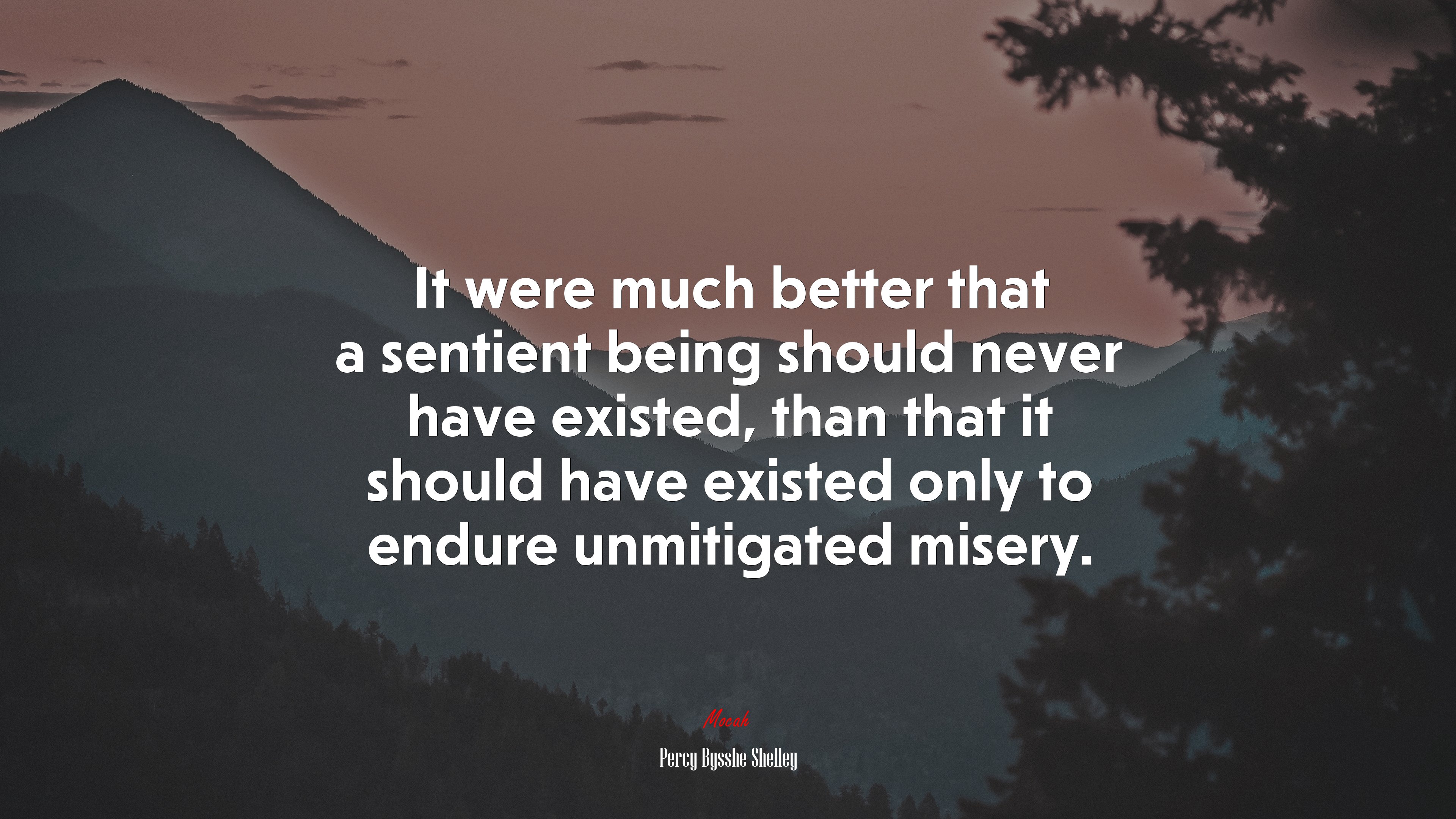 It were much better that a sentient being should never have existed, than that it should have existed only to endure unmitigated misery. | Percy Bysshe Shelley quote HD Wallpaper