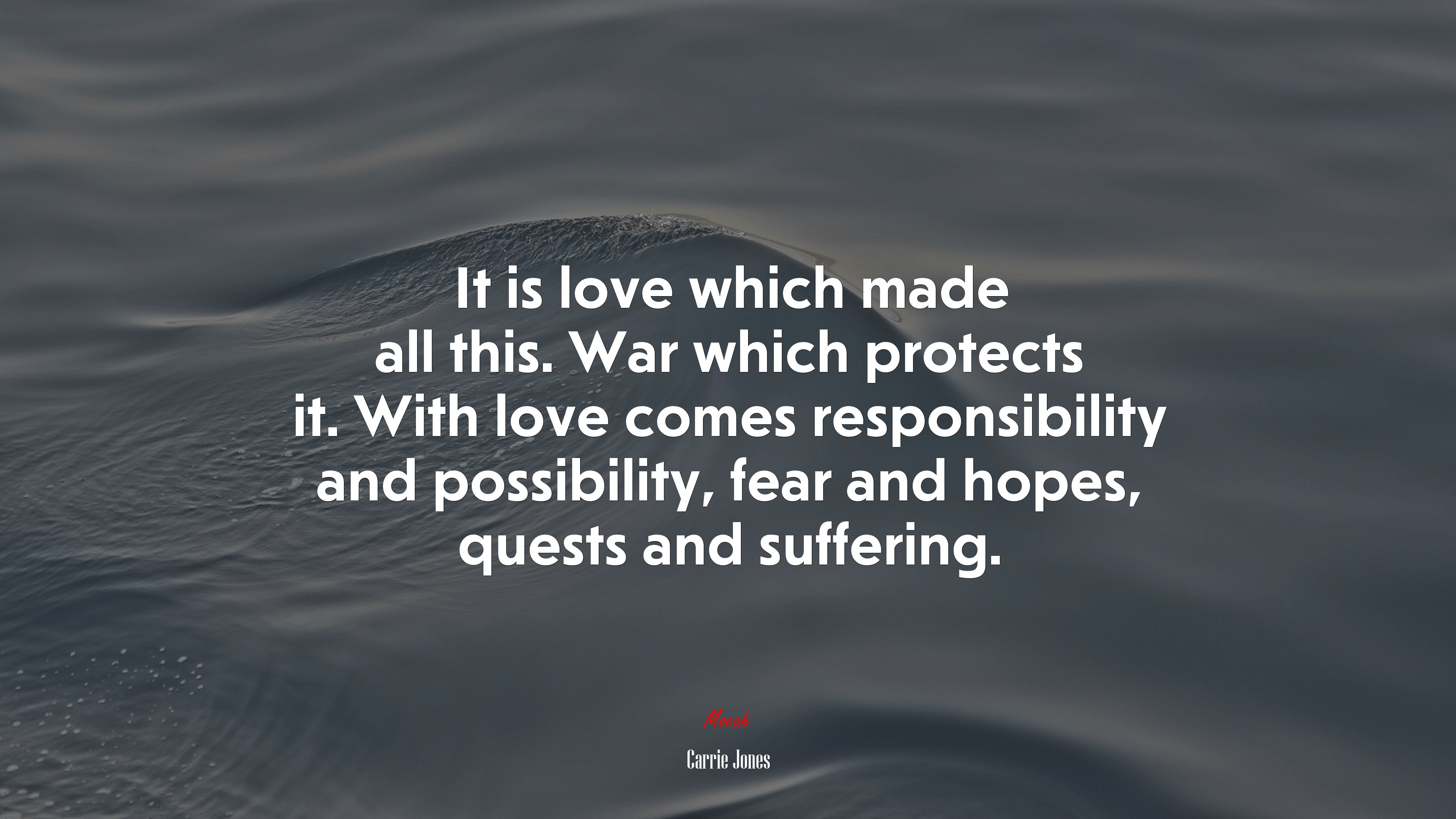 It is love which made all this. War which protects it. With love comes responsibility and possibility, fear and hopes, quests and suffering. | Carrie Jones quote HD Wallpaper