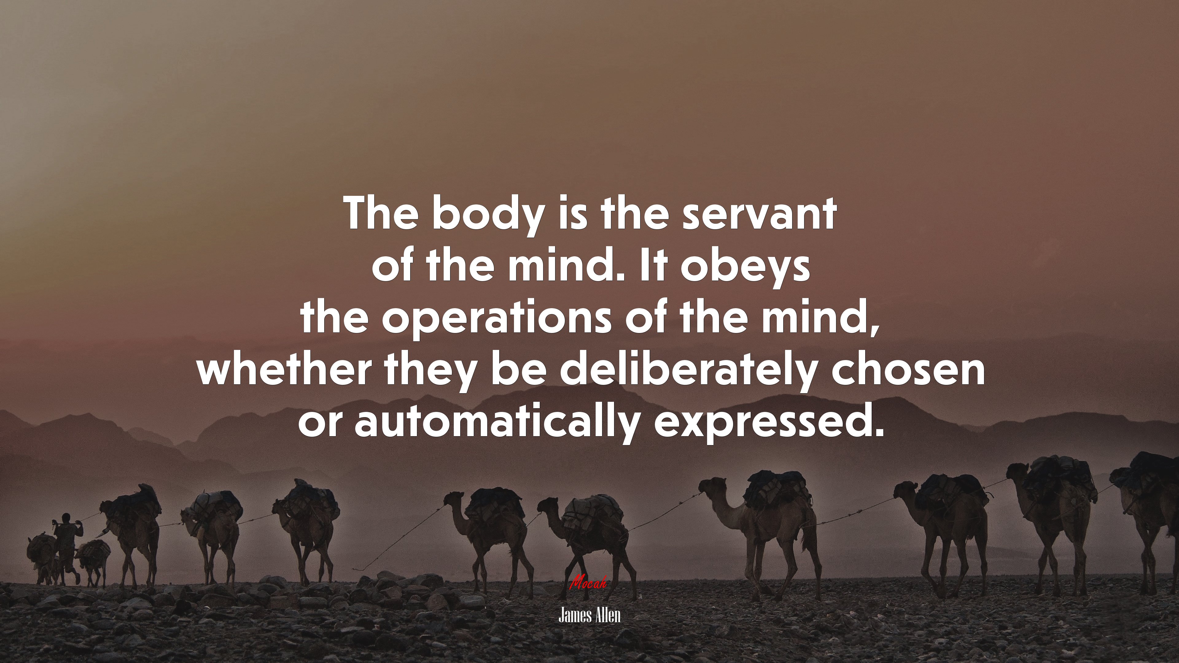The body is the servant of the mind. It obeys the operations of the mind, whether they be deliberately chosen or automatically expressed. | James Allen quote HD Wallpaper