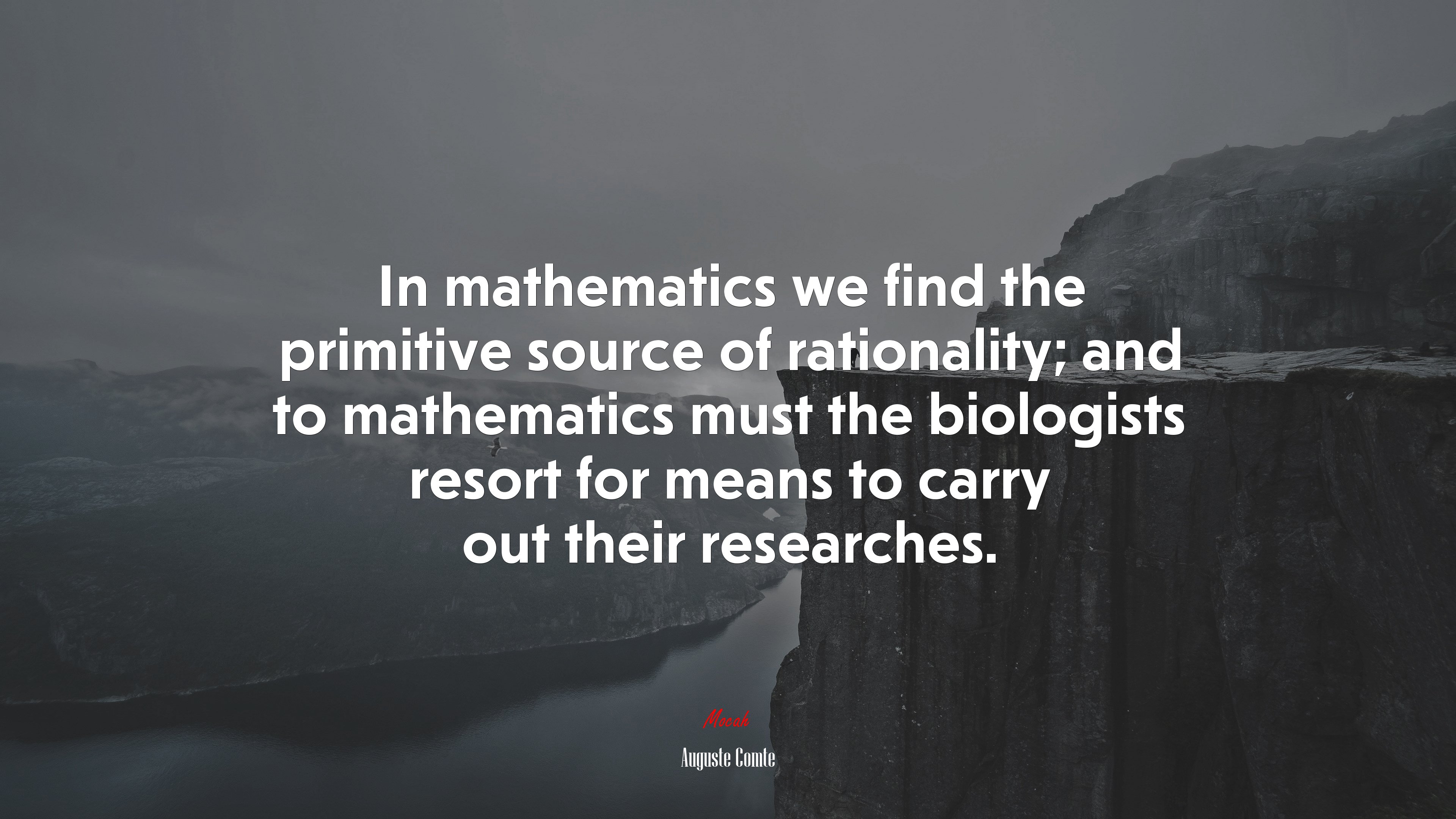 In mathematics we find the primitive source of rationality; and to mathematics must the biologists resort for means to carry out their researches. | Auguste Comte quote HD Wallpaper
