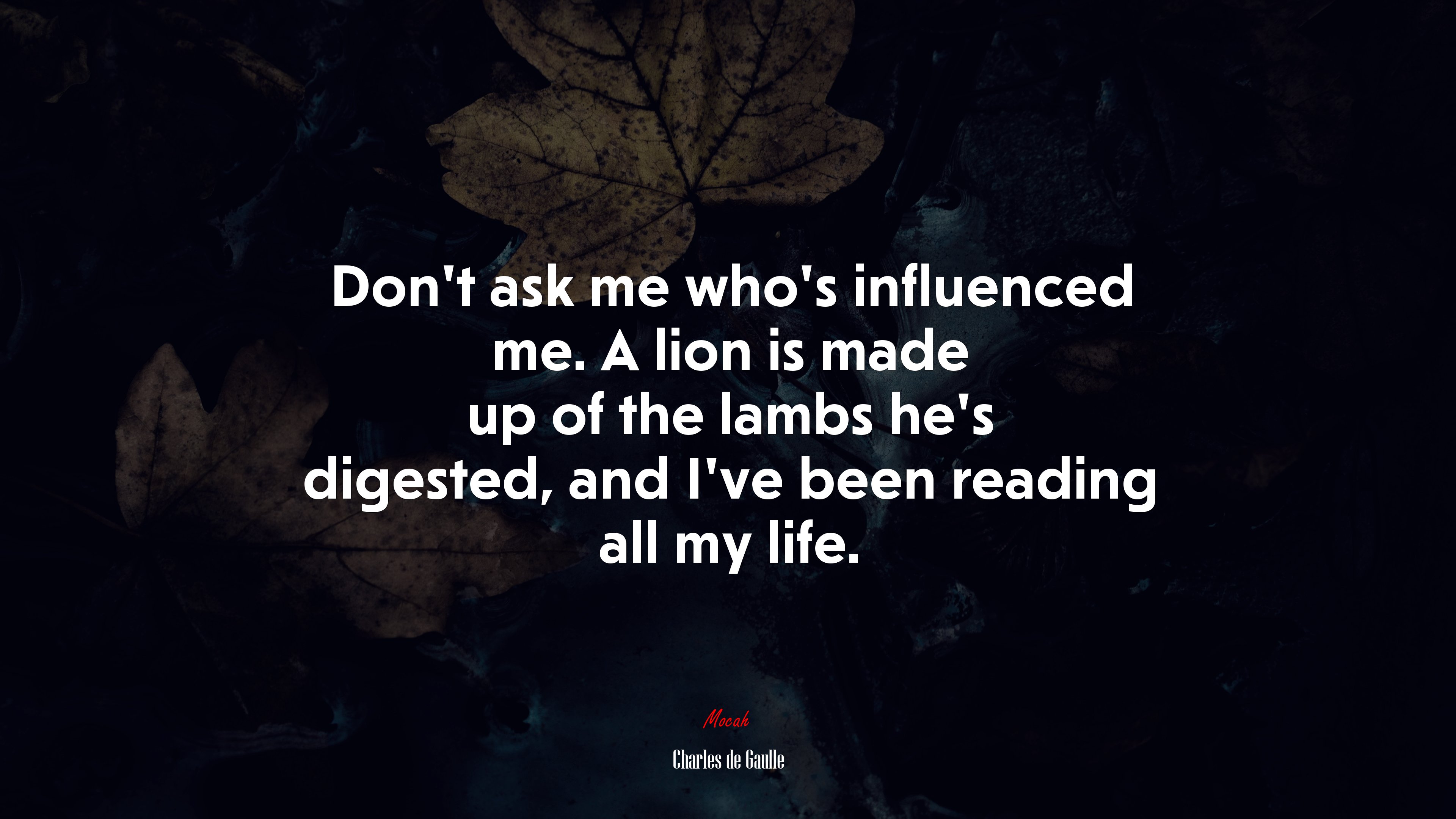 Don’t ask me who’s influenced me. A lion is made up of the lambs he’s digested, and I’ve been reading all my life. | Charles de Gaulle quote HD Wallpaper