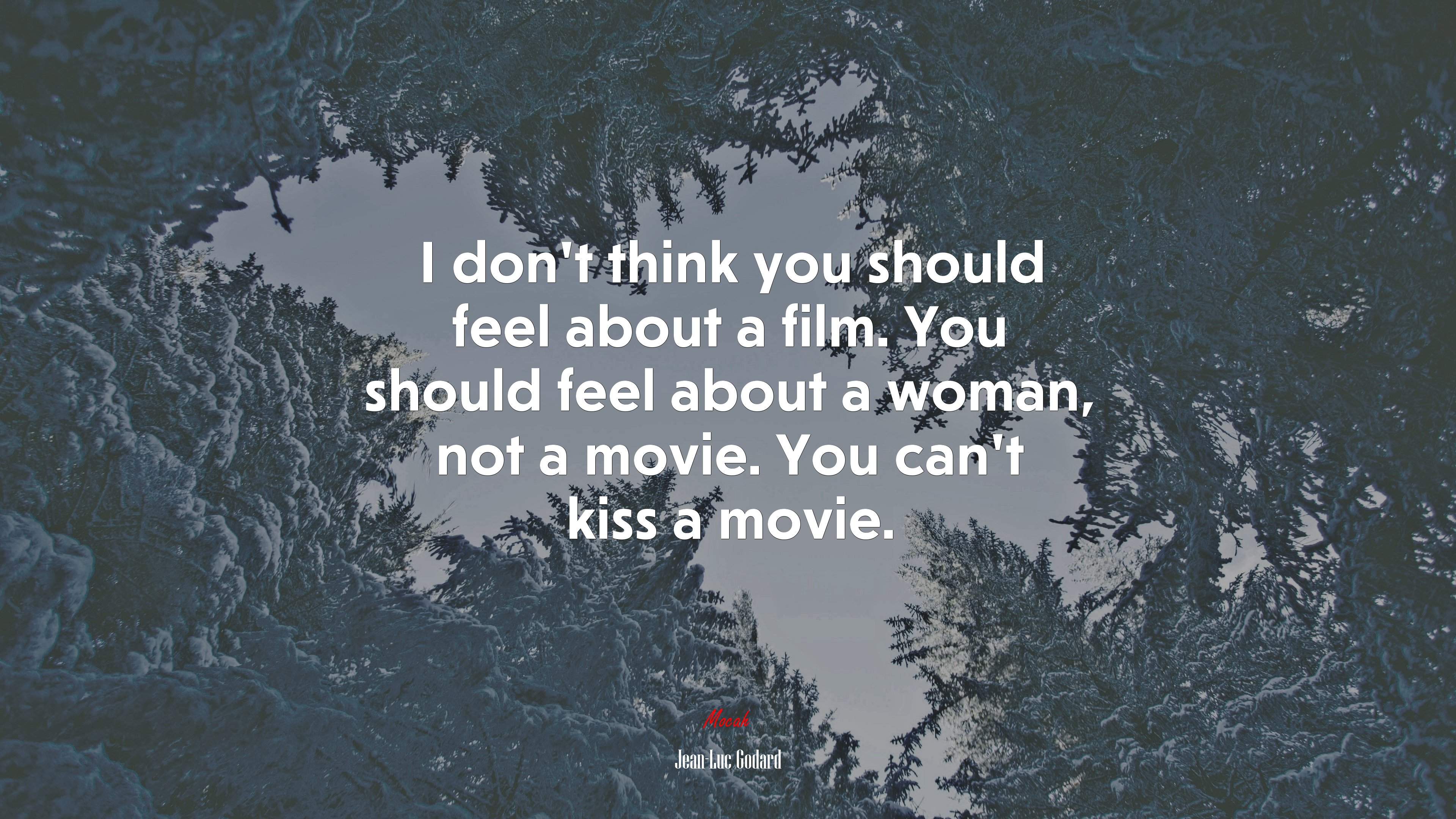I don’t think you should feel about a film. You should feel about a woman, not a movie. You can’t kiss a movie. | Jean-Luc Godard quote HD Wallpaper