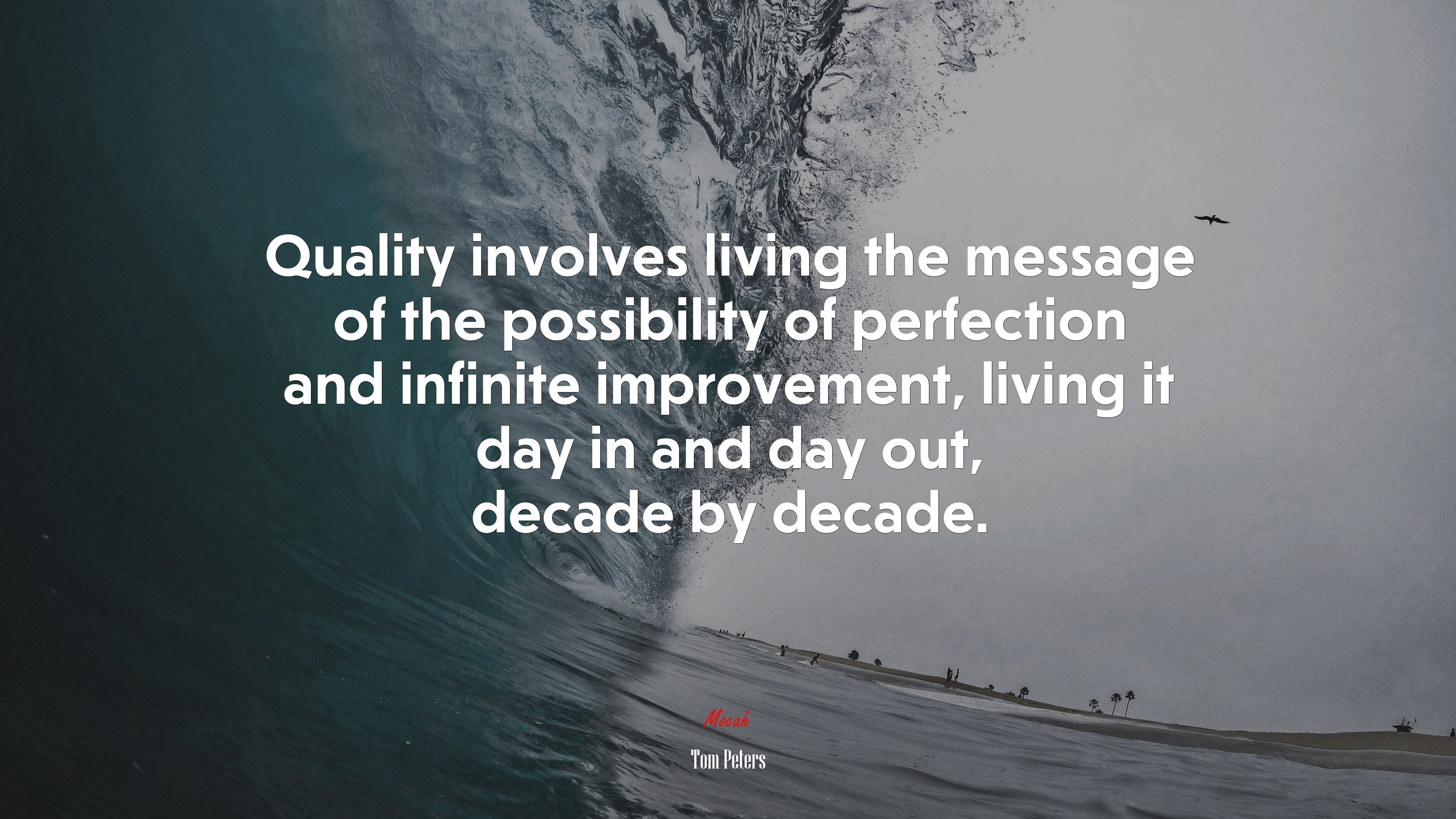 Quality involves living the message of the possibility of perfection and infinite improvement, living it day in and day out, decade by decade. | Tom Peters quote HD Wallpaper