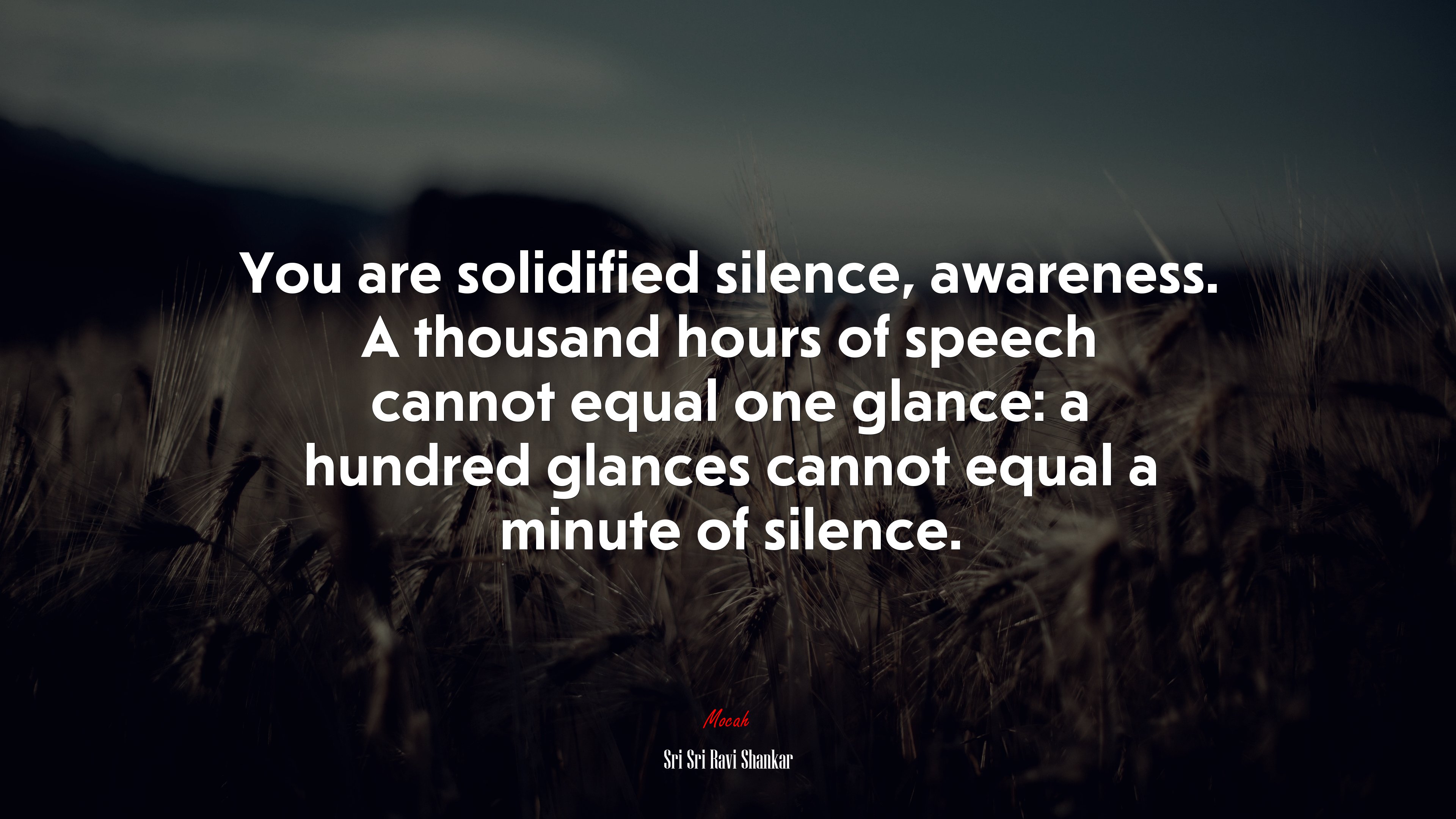 You are solidified silence, awareness. A thousand hours of speech cannot equal one glance: a hundred glances cannot equal a minute of silence. | Sri Sri Ravi Shankar quote HD Wallpaper