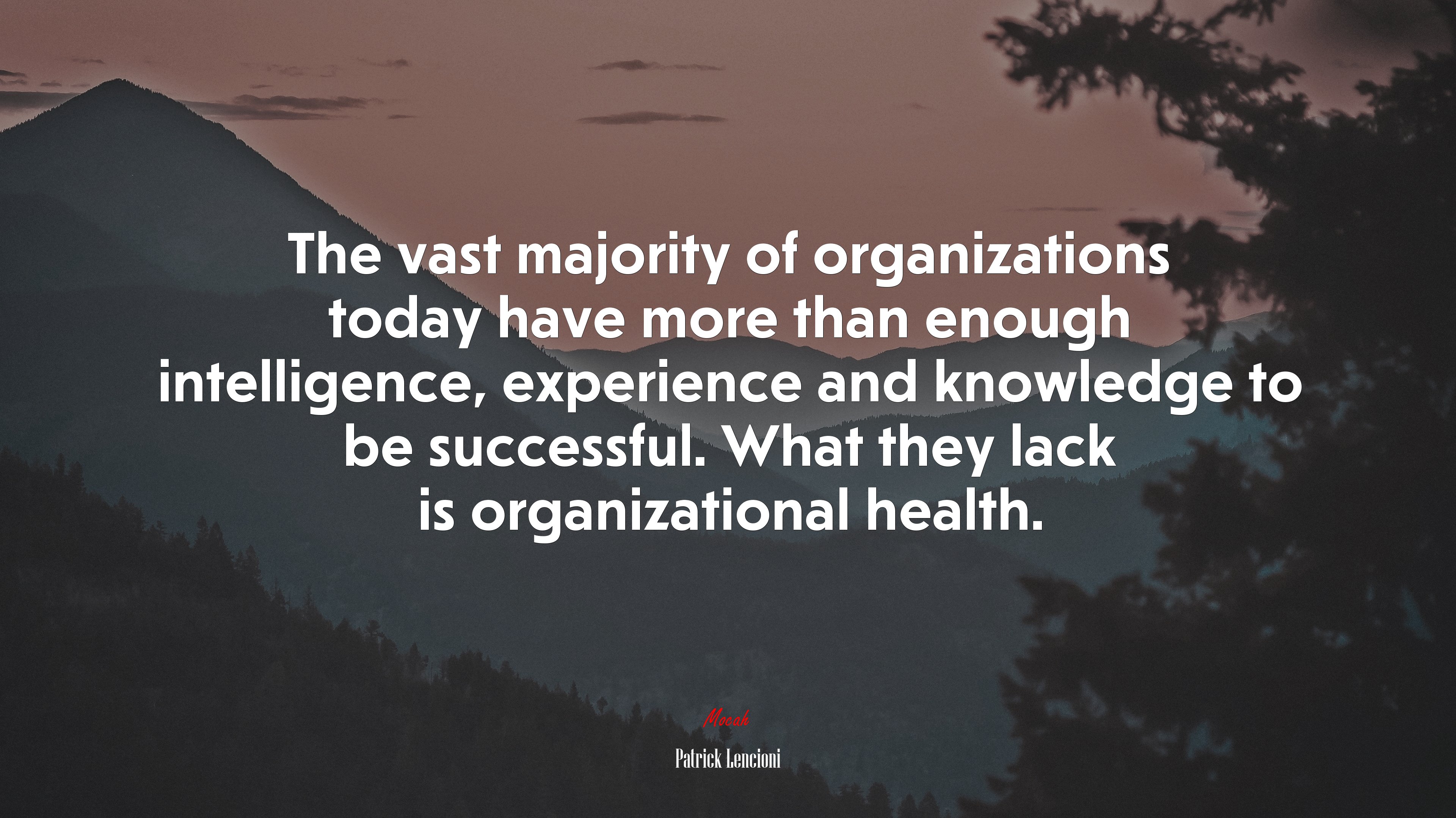 The vast majority of organizations today have more than enough intelligence, experience and knowledge to be successful. What they lack is organizational health. | Patrick Lencioni quote HD Wallpaper