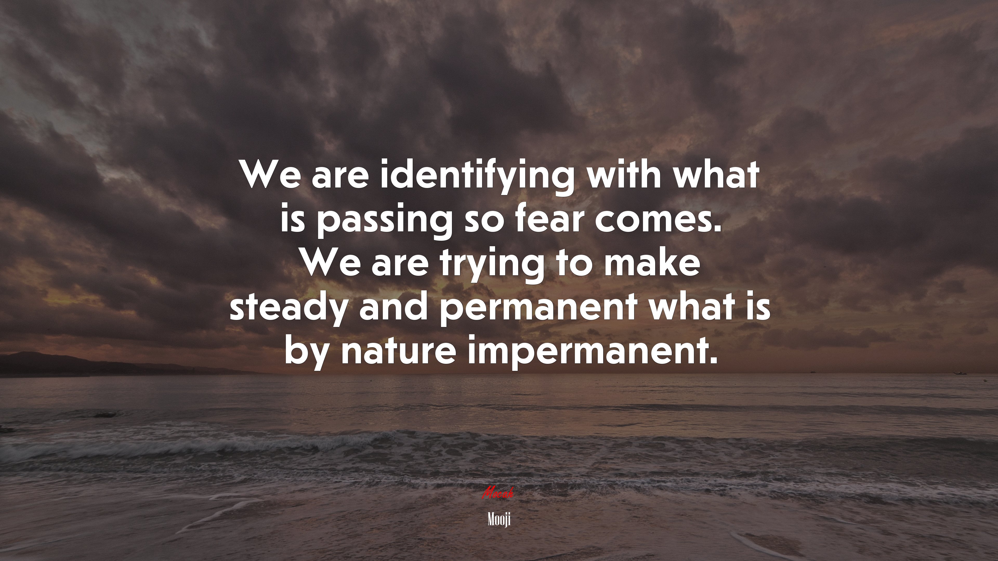 We are identifying with what is passing so fear comes. We are trying to make steady and permanent what is by nature impermanent. | Mooji quote HD Wallpaper