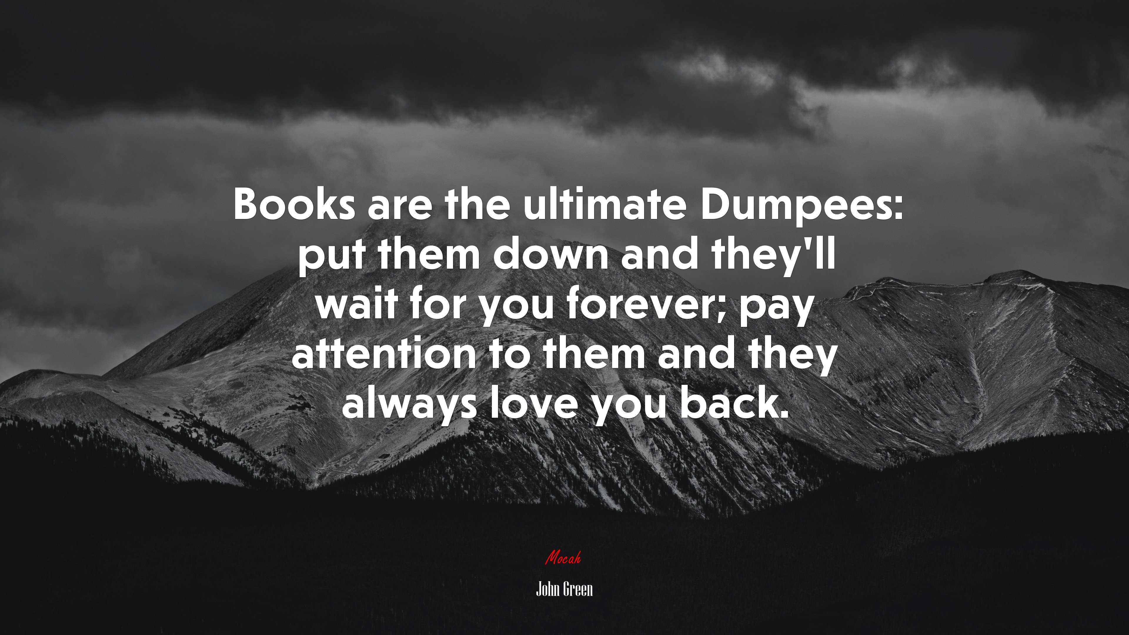 Books are the ultimate Dumpees: put them down and they’ll wait for you forever; pay attention to them and they always love you back. | John Green quote HD Wallpaper