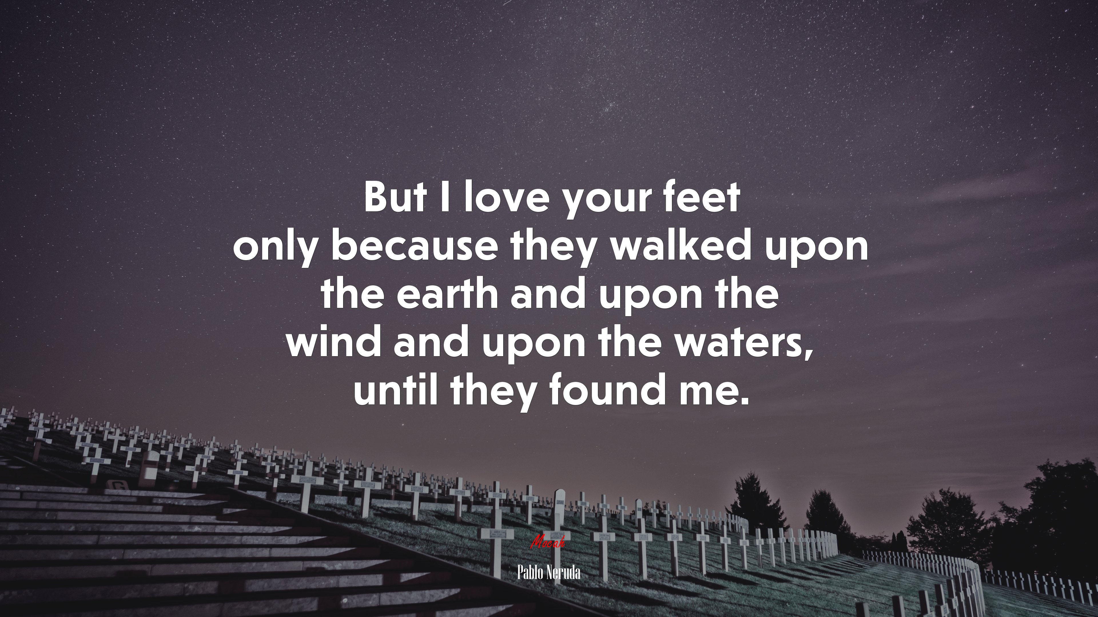 But I love your feet only because they walked upon the earth and upon the wind and upon the waters, until they found me. | Pablo Neruda quote HD Wallpaper