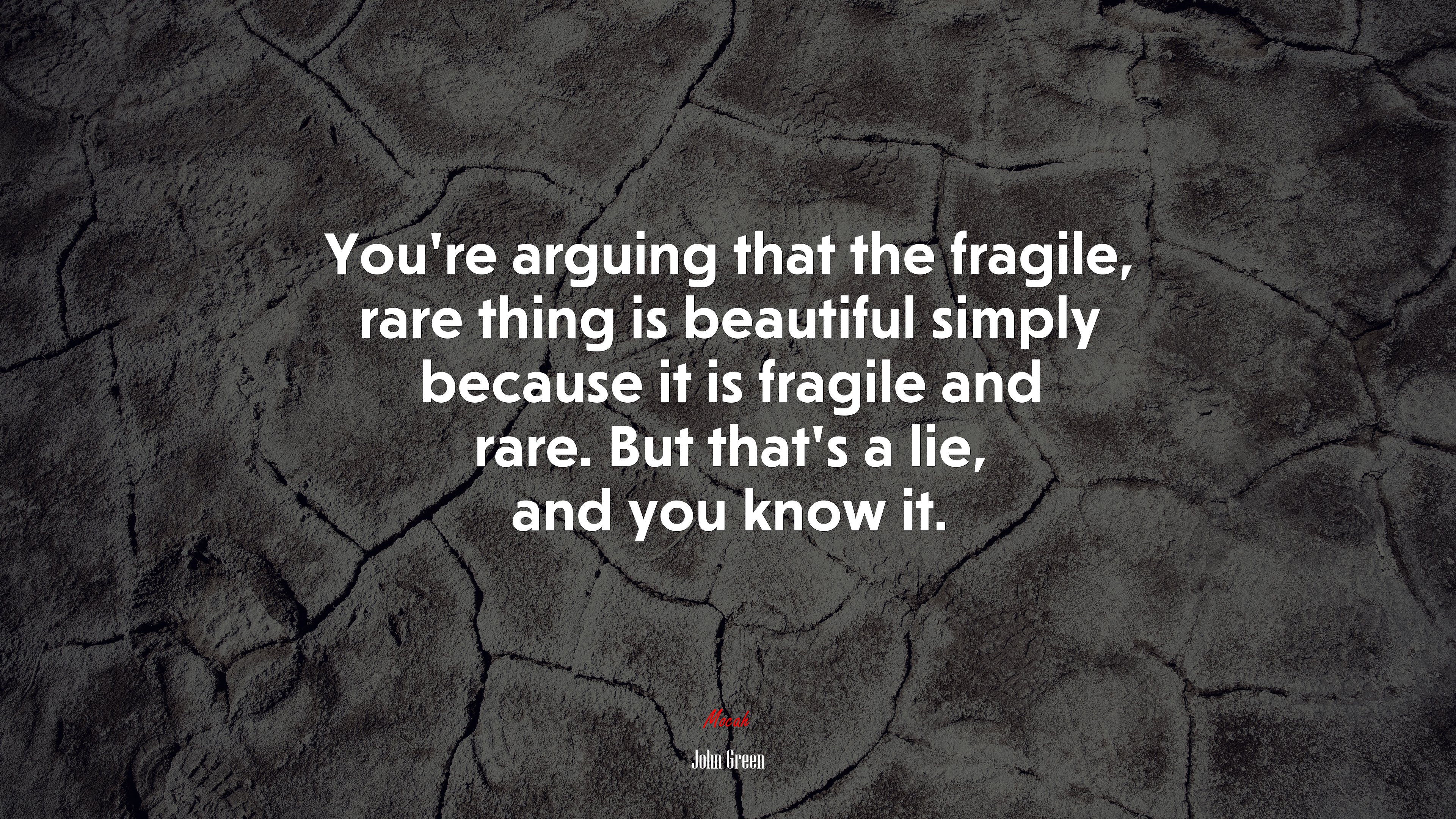 You’re arguing that the fragile, rare thing is beautiful simply because it is fragile and rare. But that’s a lie, and you know it. | John Green quote HD Wallpaper