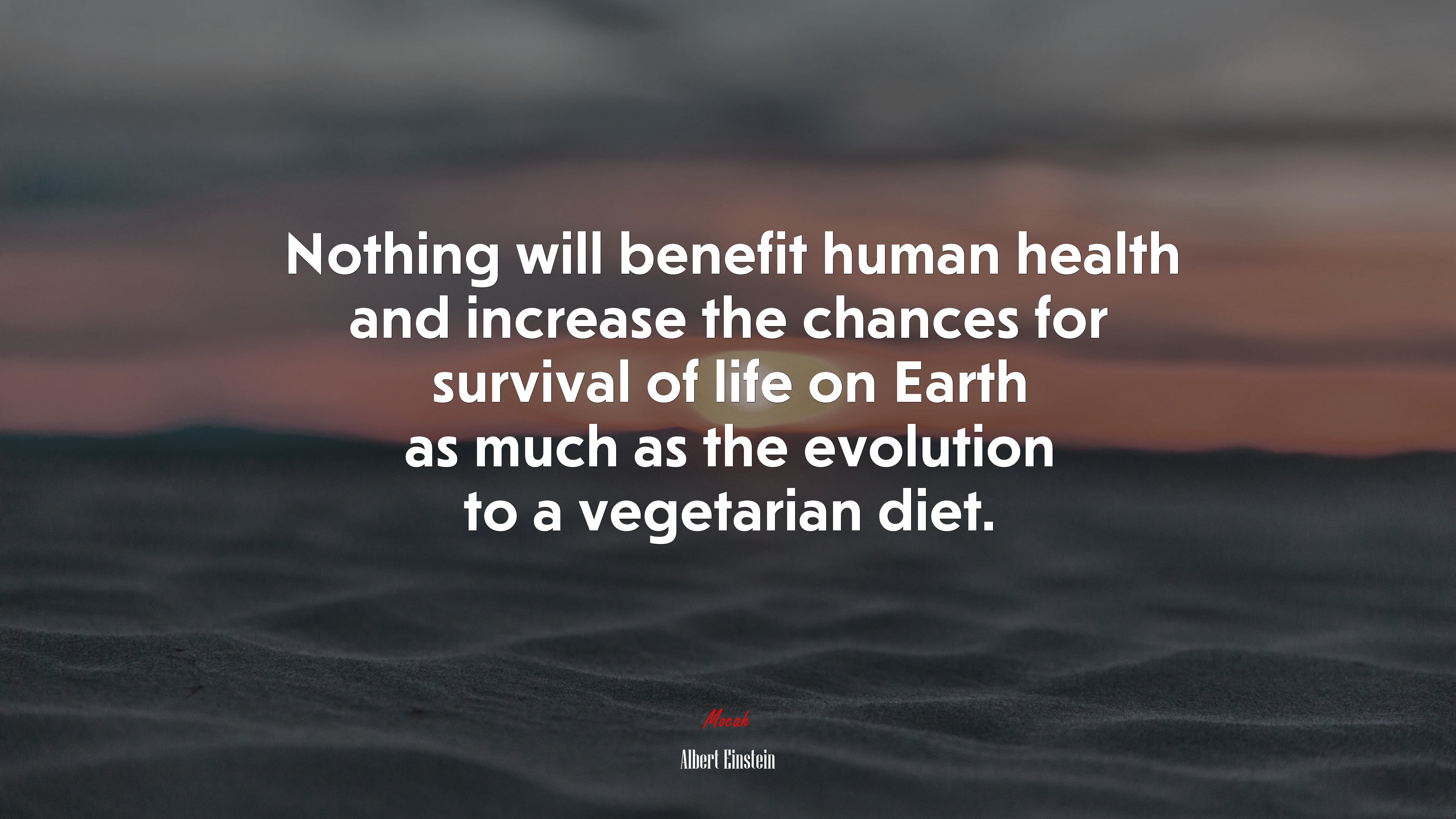 Nothing will benefit human health and increase the chances for survival of life on Earth as much as the evolution to a vegetarian diet. | Albert Einstein quote HD Wallpaper
