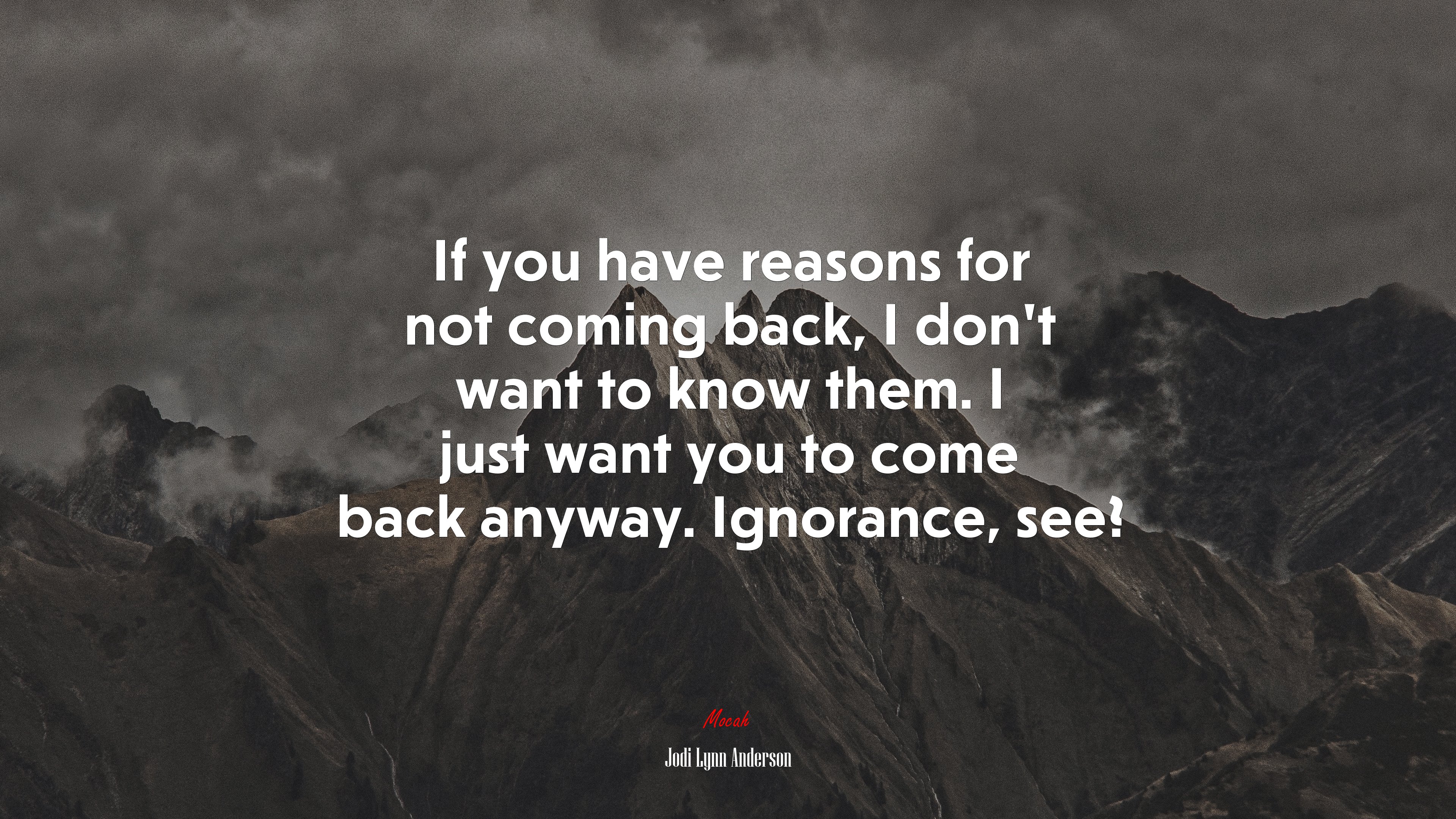 If you have reasons for not coming back, I don’t want to know them. I just want you to come back anyway. Ignorance, see? | Jodi Lynn Anderson quote HD Wallpaper