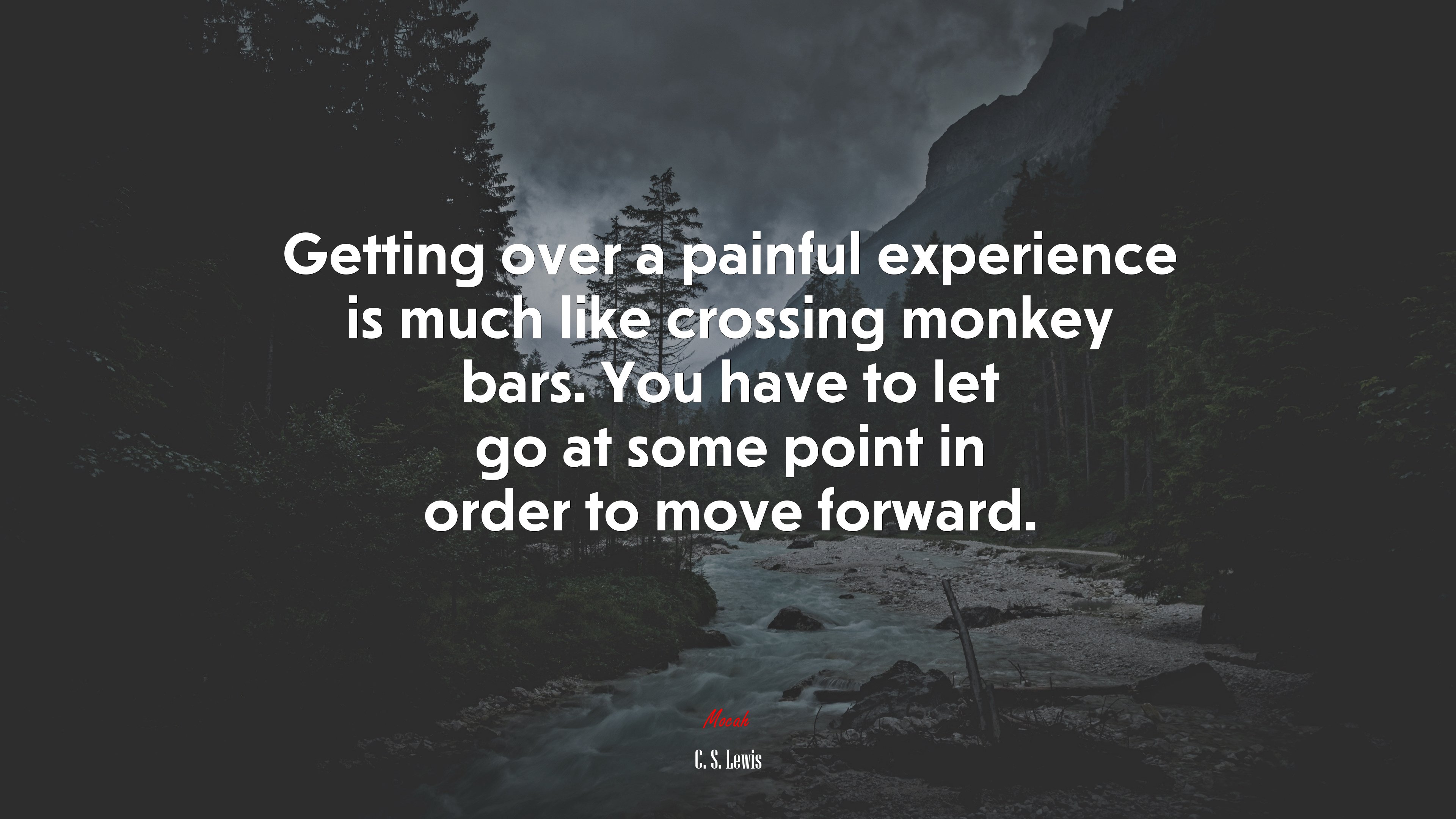 Getting over a painful experience is much like crossing monkey bars. You have to let go at some point in order to move forward. | C. S. Lewis quote HD Wallpaper