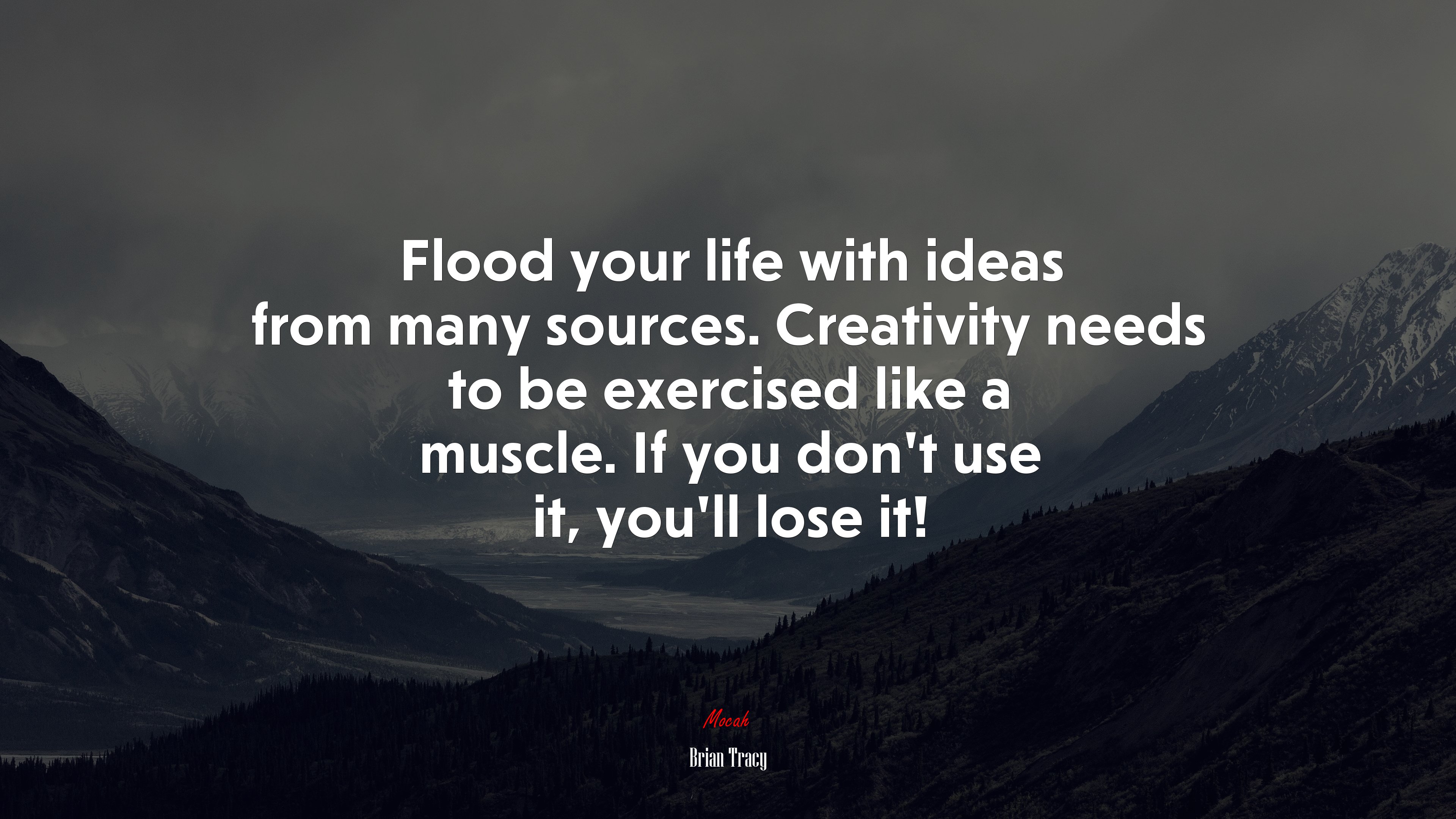 Flood your life with ideas from many sources. Creativity needs to be exercised like a muscle. If you don’t use it, you’ll lose it! | Brian Tracy quote HD Wallpaper