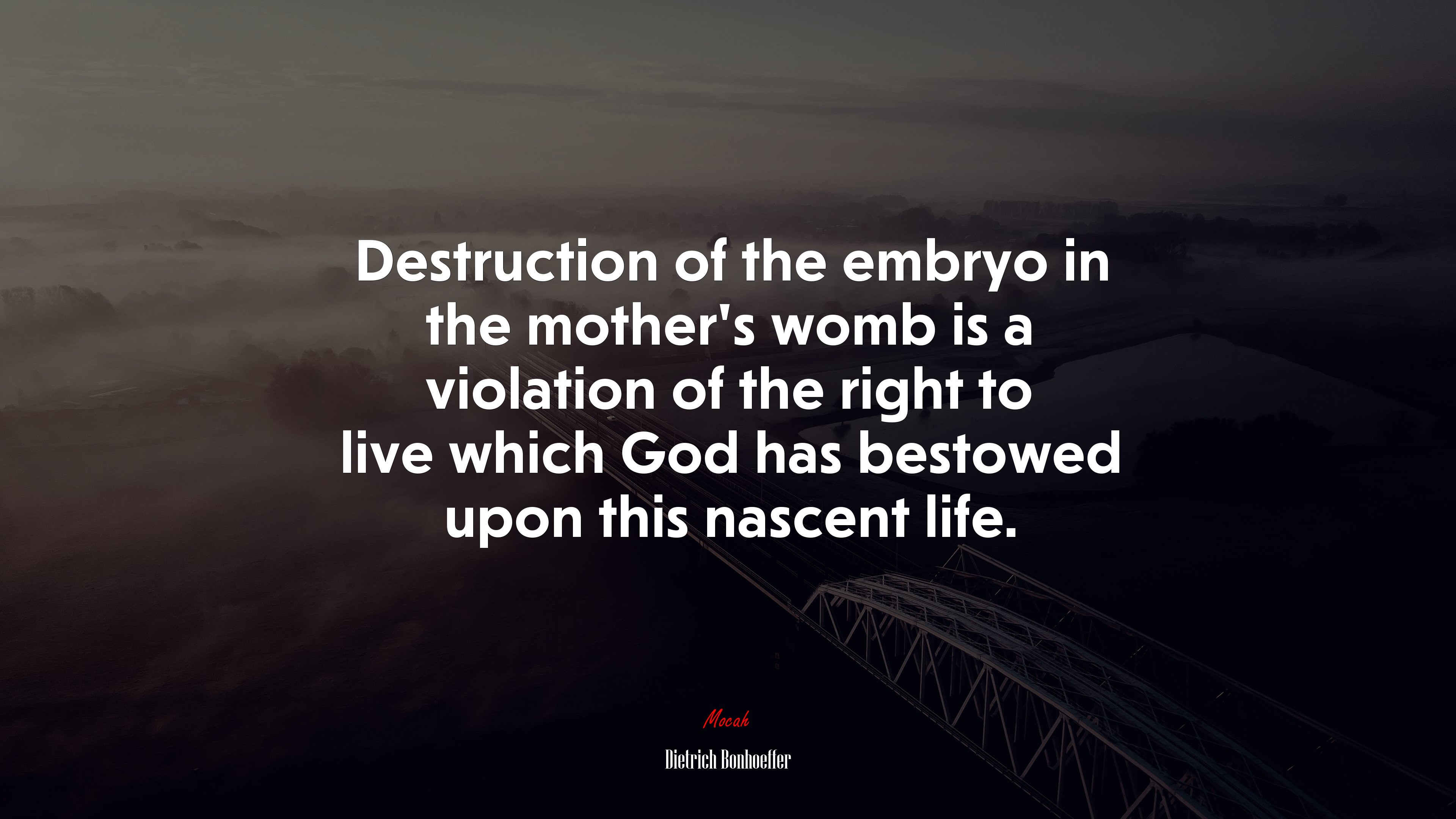 Destruction of the embryo in the mother’s womb is a violation of the right to live which God has bestowed upon this nascent life. | Dietrich Bonhoeffer quote HD Wallpaper