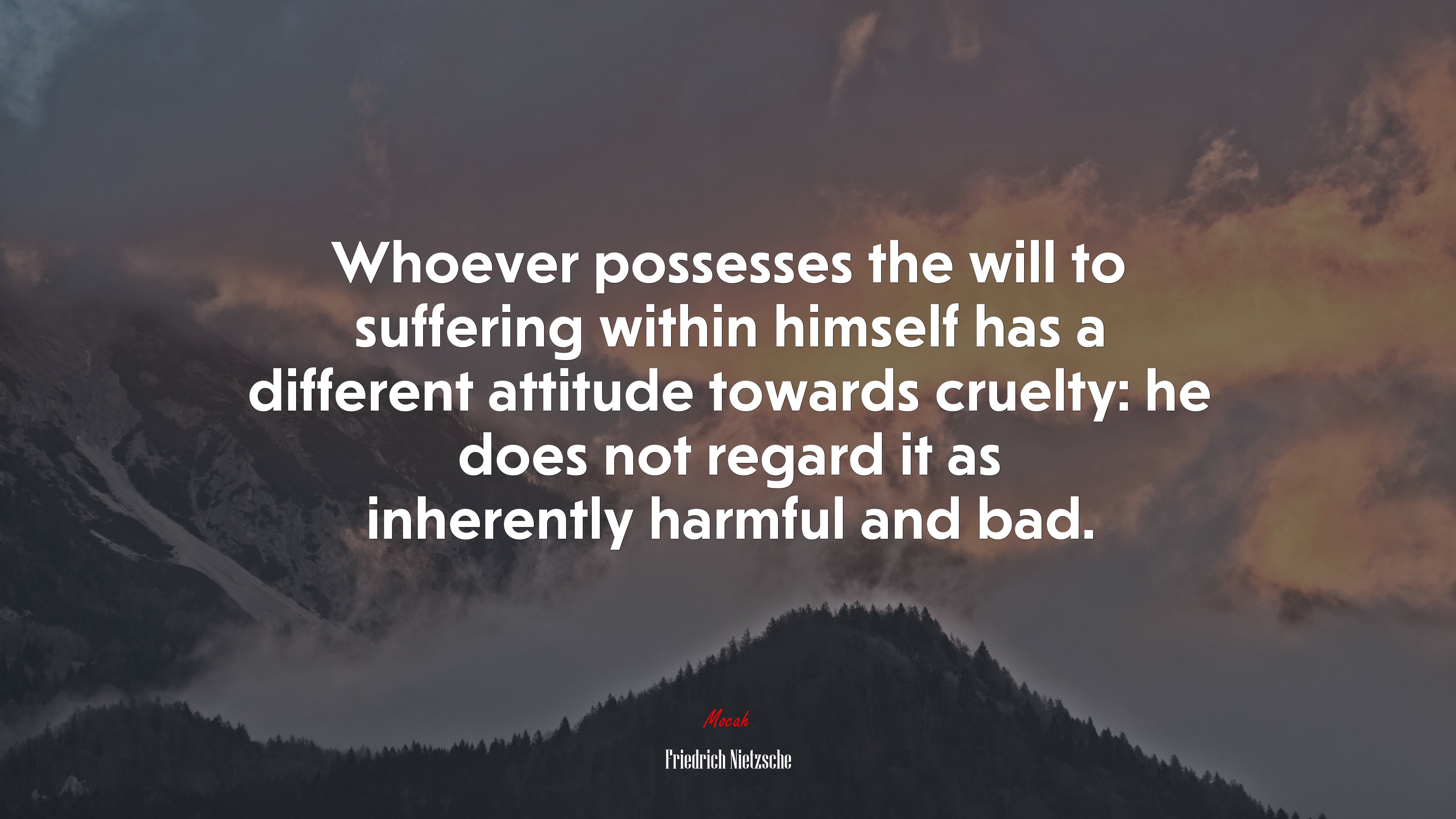 Whoever possesses the will to suffering within himself has a different attitude towards cruelty: he does not regard it as inherently harmful and bad. | Friedrich Nietzsche quote HD Wallpaper