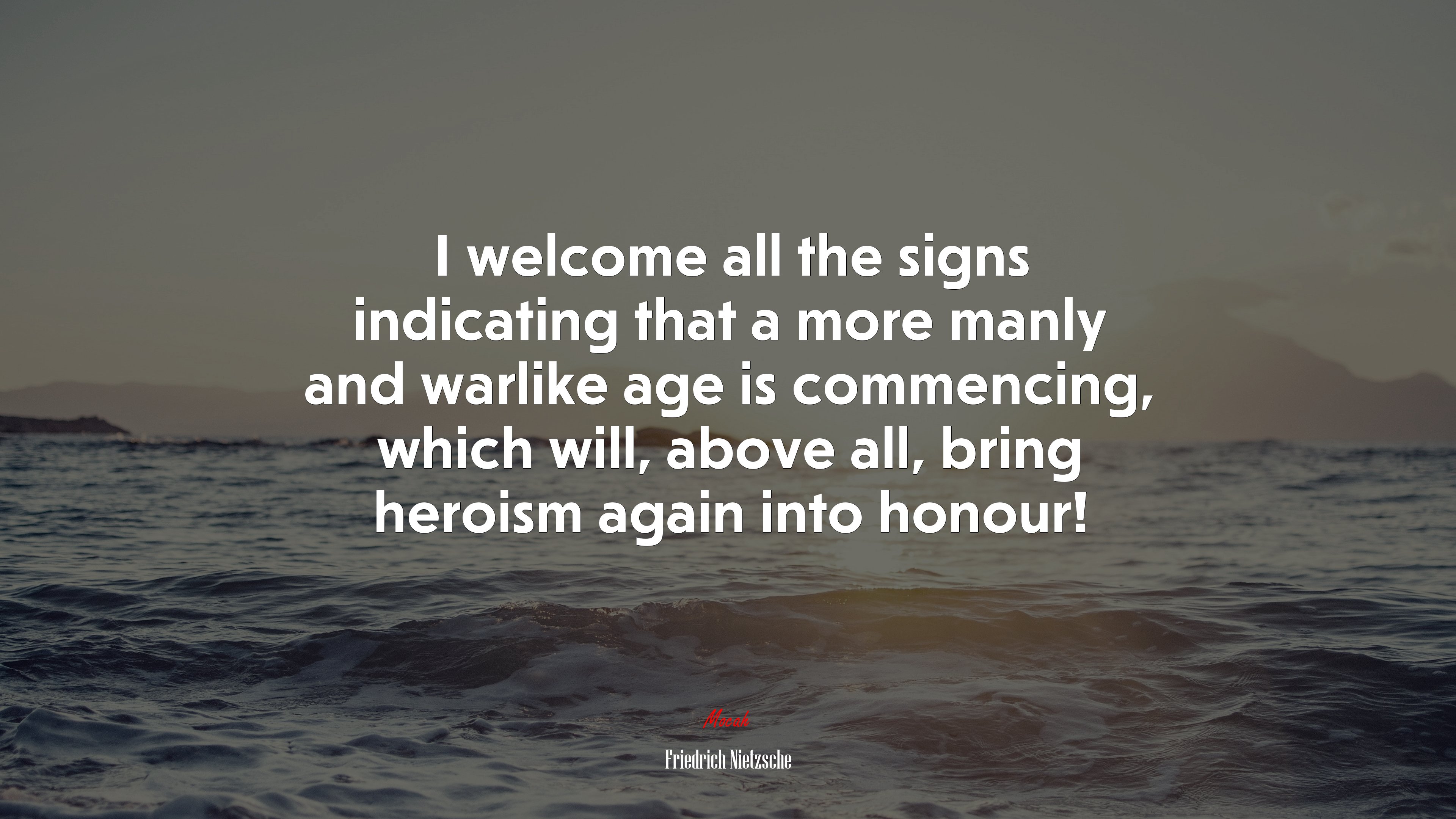I welcome all the signs indicating that a more manly and warlike age is commencing, which will, above all, bring heroism again into honour! | Friedrich Nietzsche quote HD Wallpaper