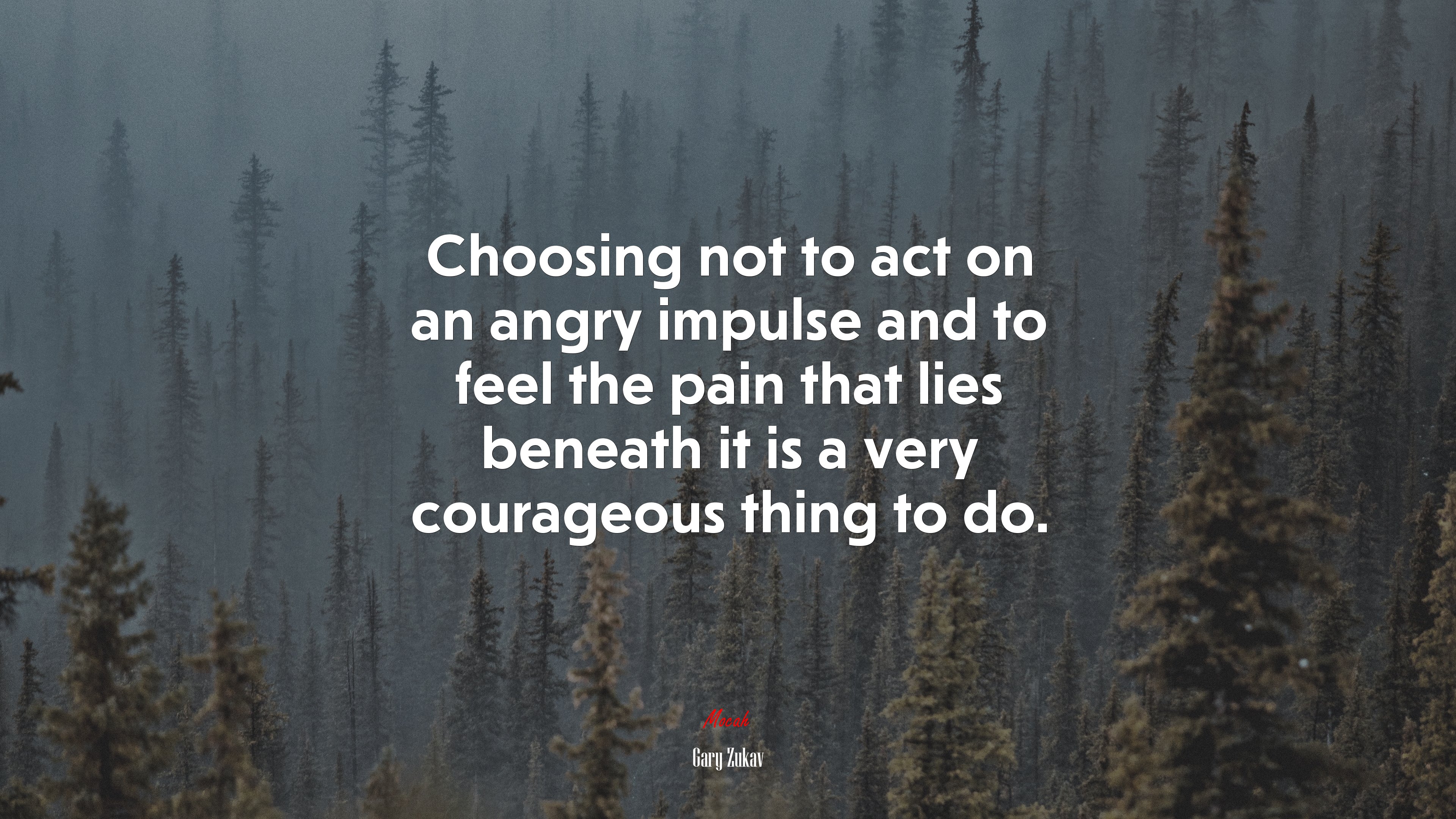 Choosing not to act on an angry impulse and to feel the pain that lies beneath it is a very courageous thing to do. | Gary Zukav quote HD Wallpaper