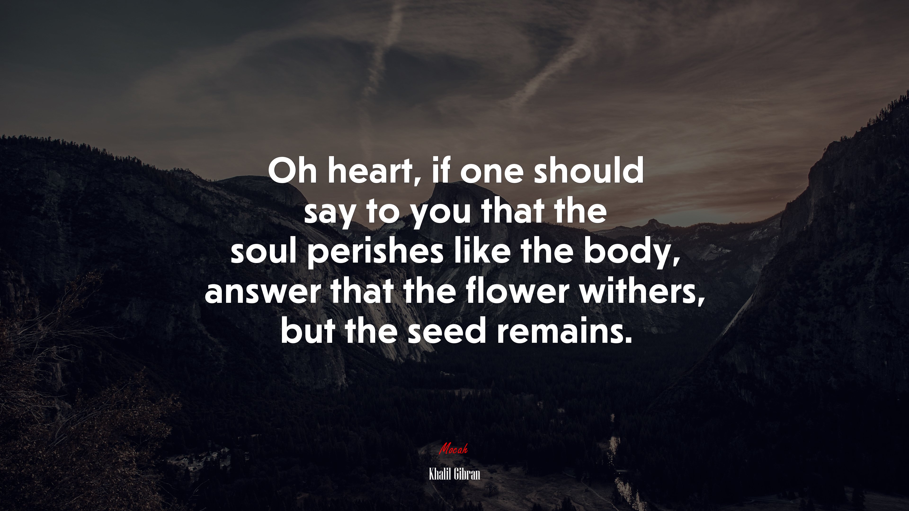 Oh heart, if one should say to you that the soul perishes like the body, answer that the flower withers, but the seed remains. | Khalil Gibran quote HD Wallpaper