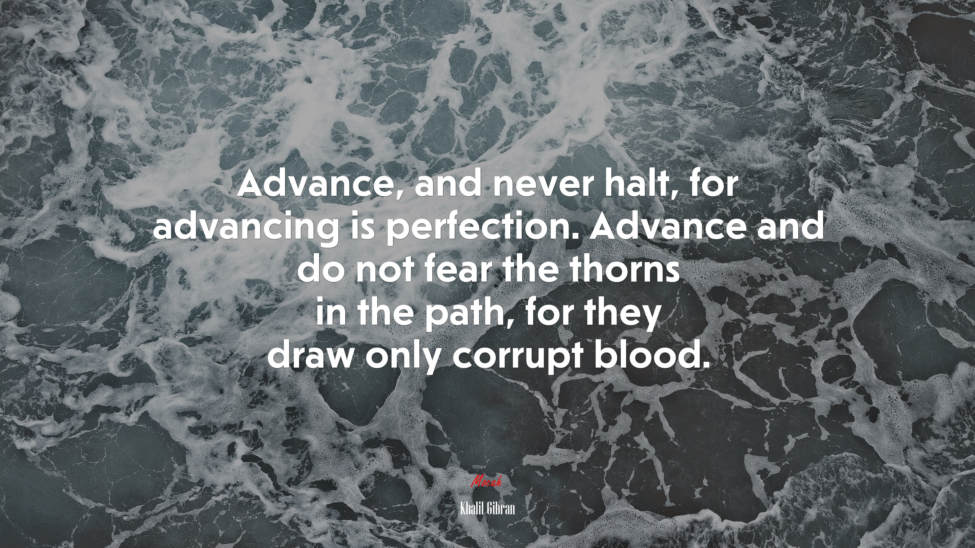 Advance, and never halt, for advancing is perfection. Advance and do not fear the thorns in the path, for they draw only corrupt blood. | Khalil Gibran quote HD Wallpaper