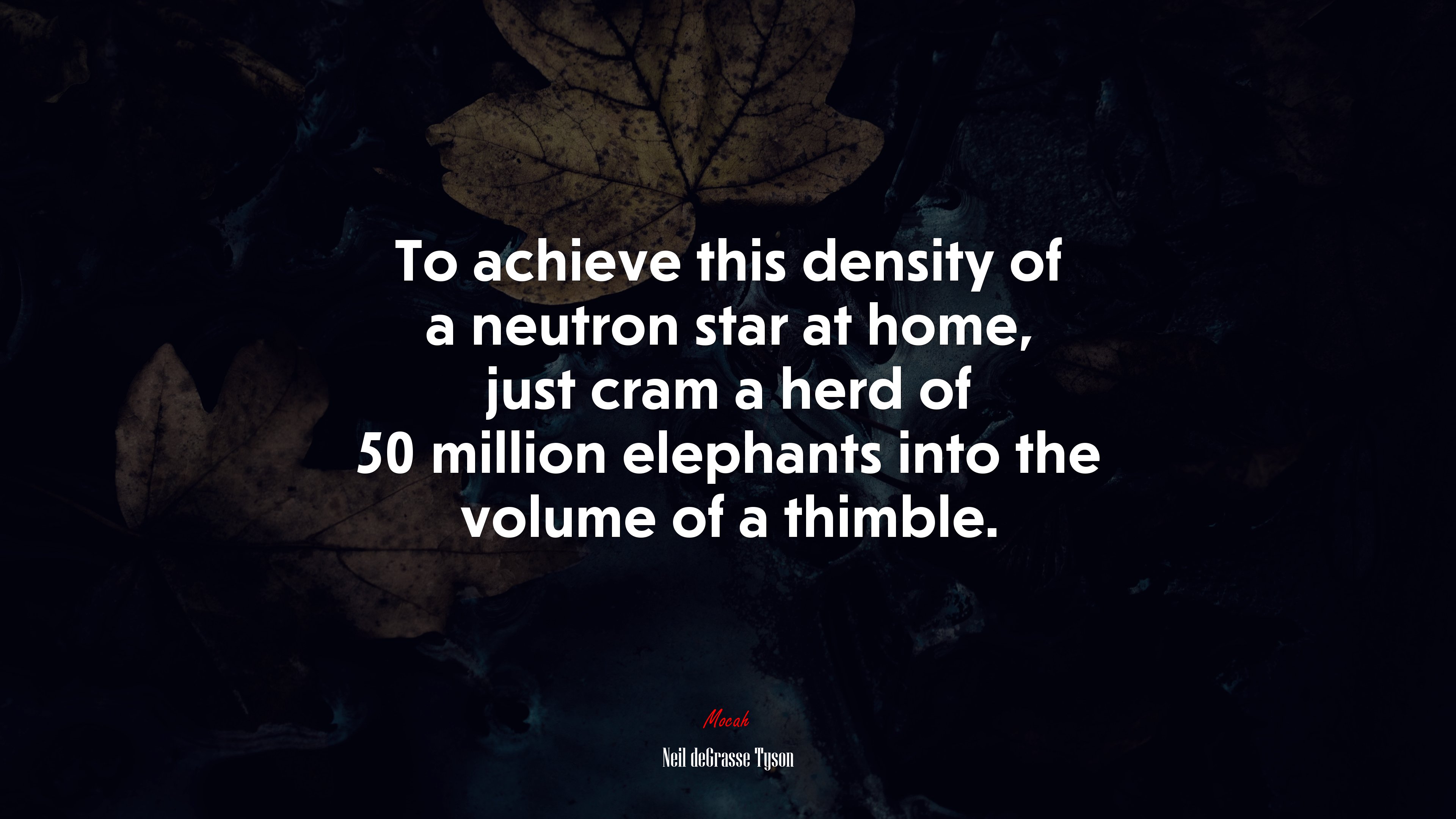 To achieve this density of a neutron star at home, just cram a herd of 50 million elephants into the volume of a thimble. | Neil deGrasse Tyson quote HD Wallpaper