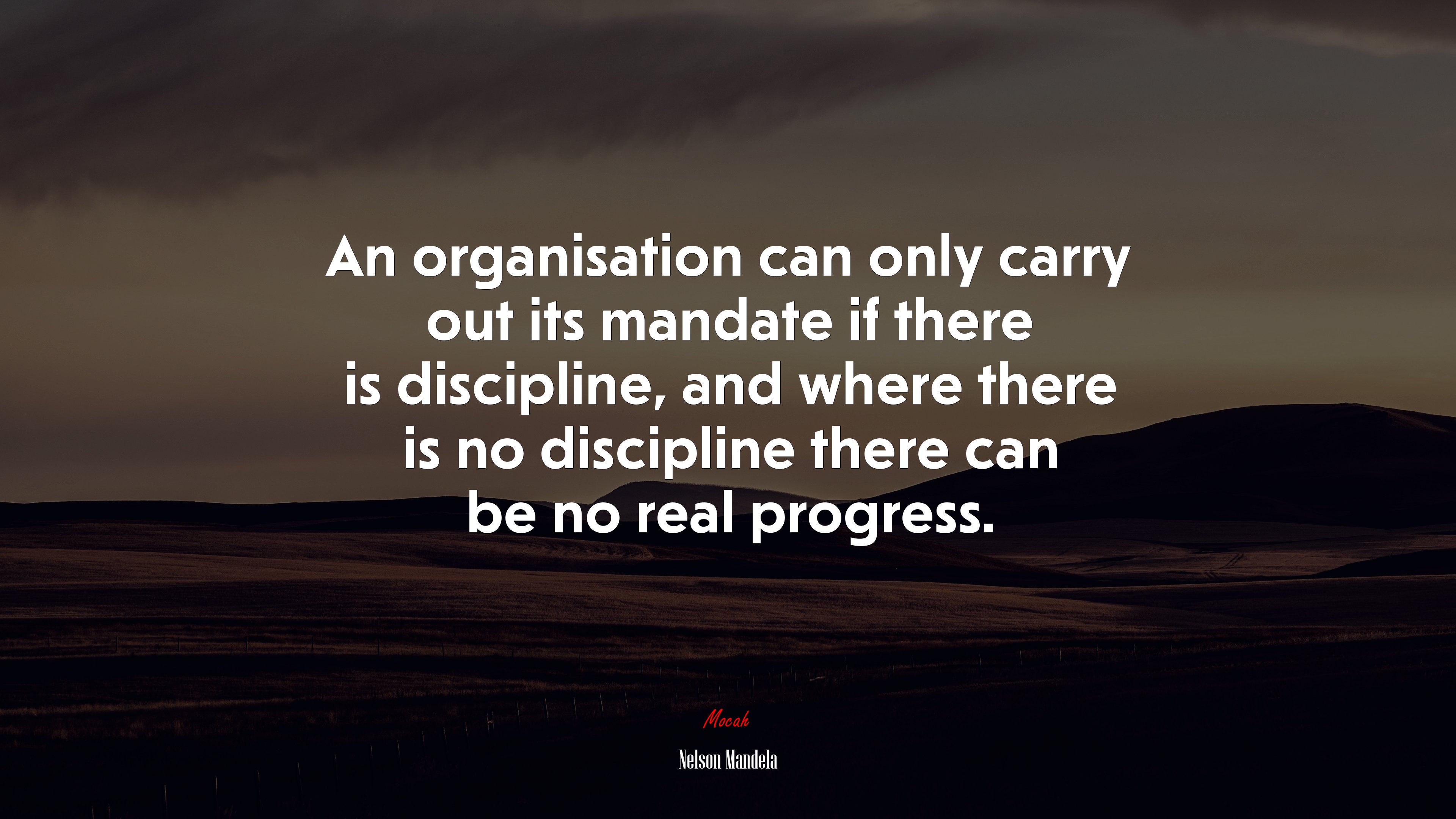 An organisation can only carry out its mandate if there is discipline, and where there is no discipline there can be no real progress. | Nelson Mandela quote HD Wallpaper