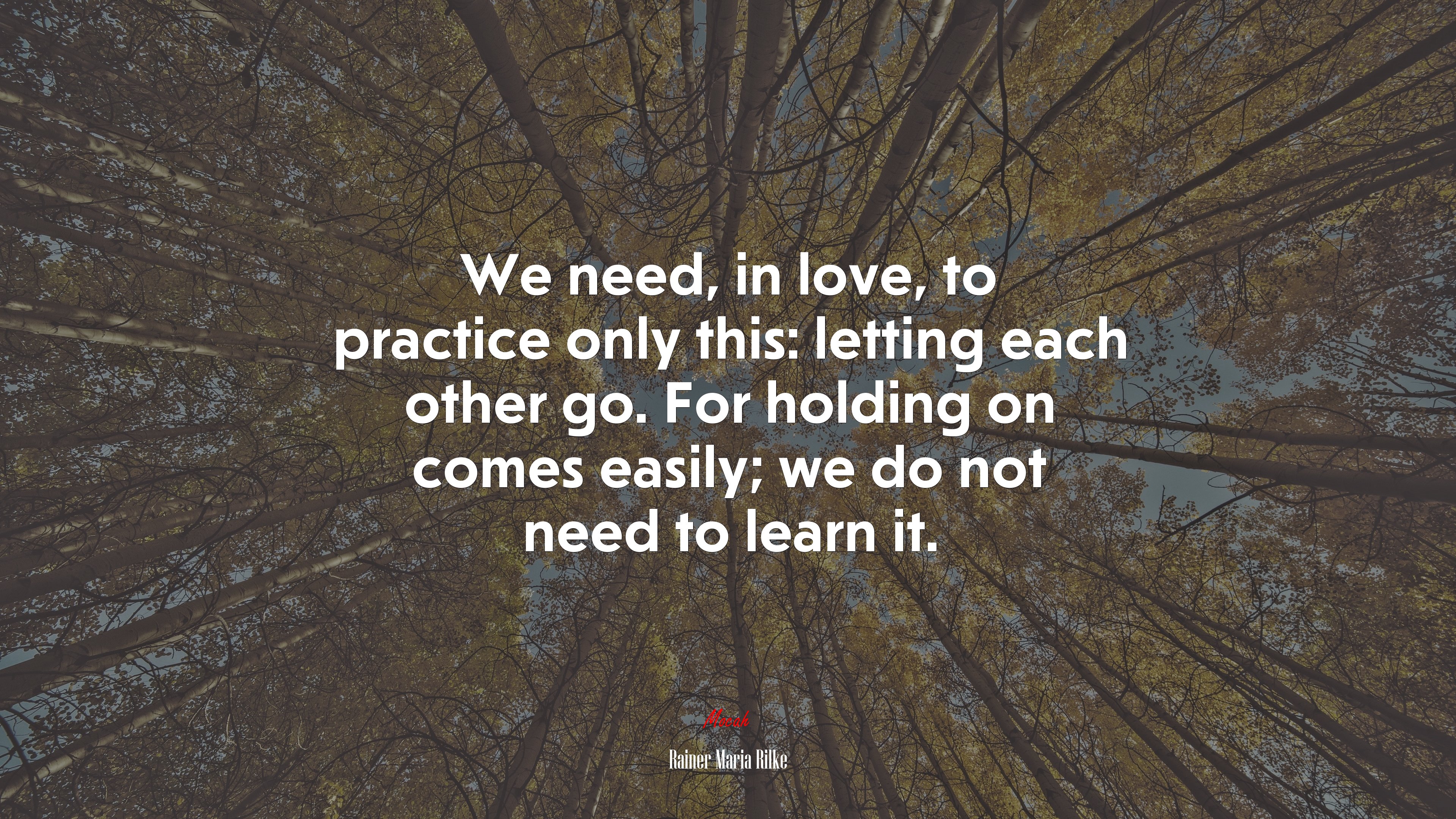 We need, in love, to practice only this: letting each other go. For holding on comes easily; we do not need to learn it. | Rainer Maria Rilke quote HD Wallpaper