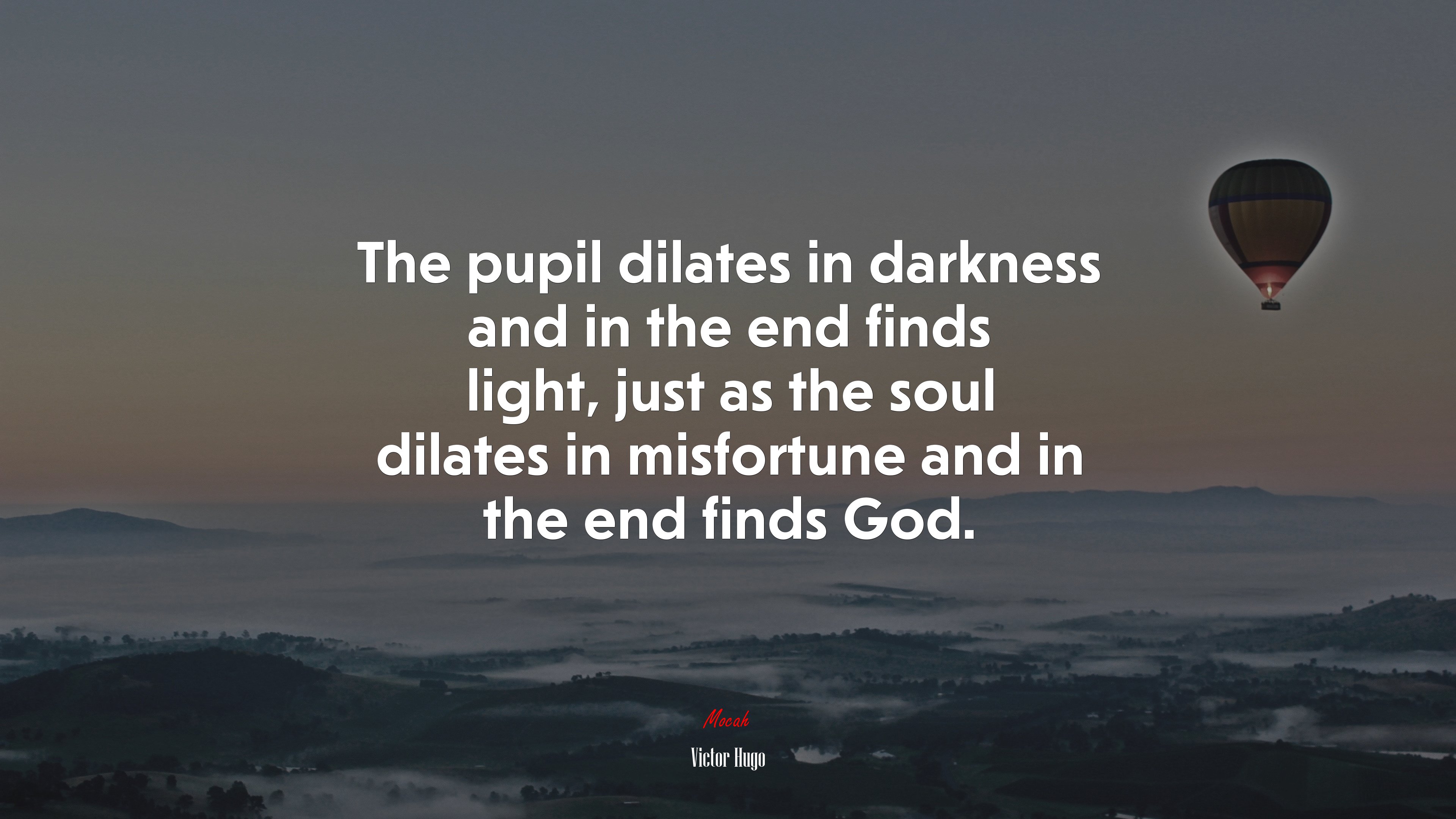 The pupil dilates in darkness and in the end finds light, just as the soul dilates in misfortune and in the end finds God. | Victor Hugo quote HD Wallpaper