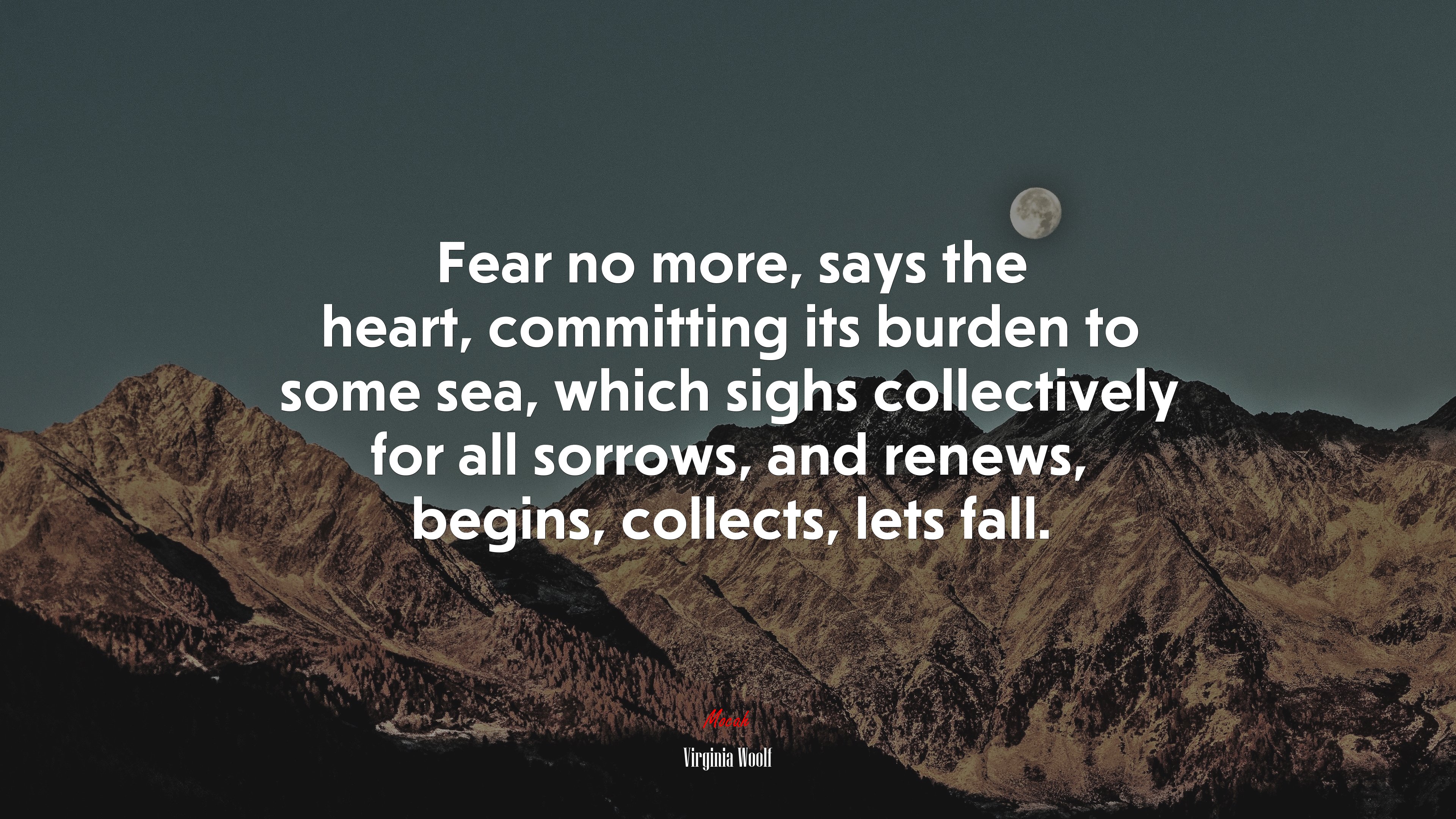 Fear no more, says the heart, committing its burden to some sea, which sighs collectively for all sorrows, and renews, begins, collects, lets fall. | Virginia Woolf quote HD Wallpaper