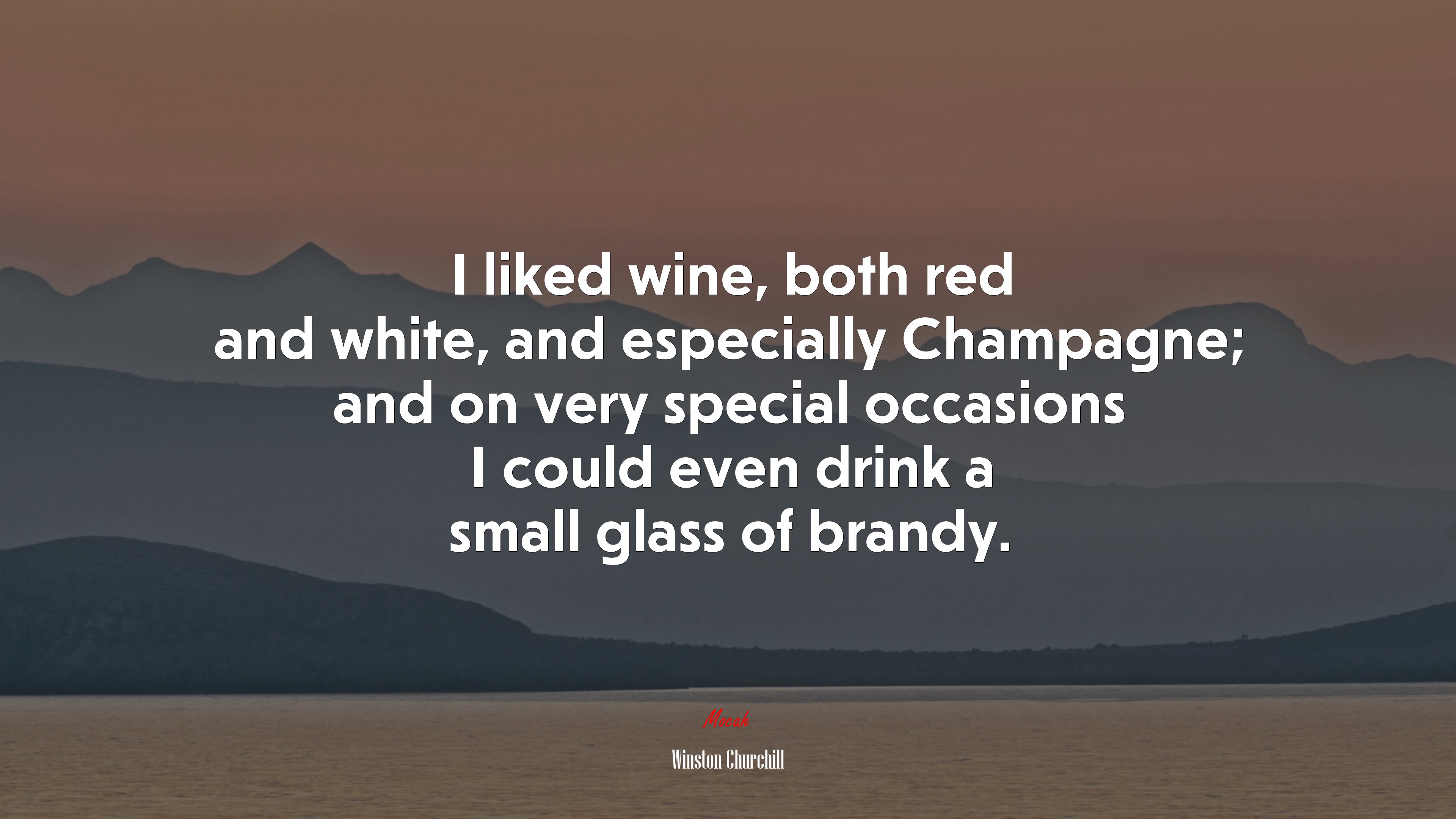 I liked wine, both red and white, and especially Champagne; and on very special occasions I could even drink a small glass of brandy. | Winston Churchill quote HD Wallpaper